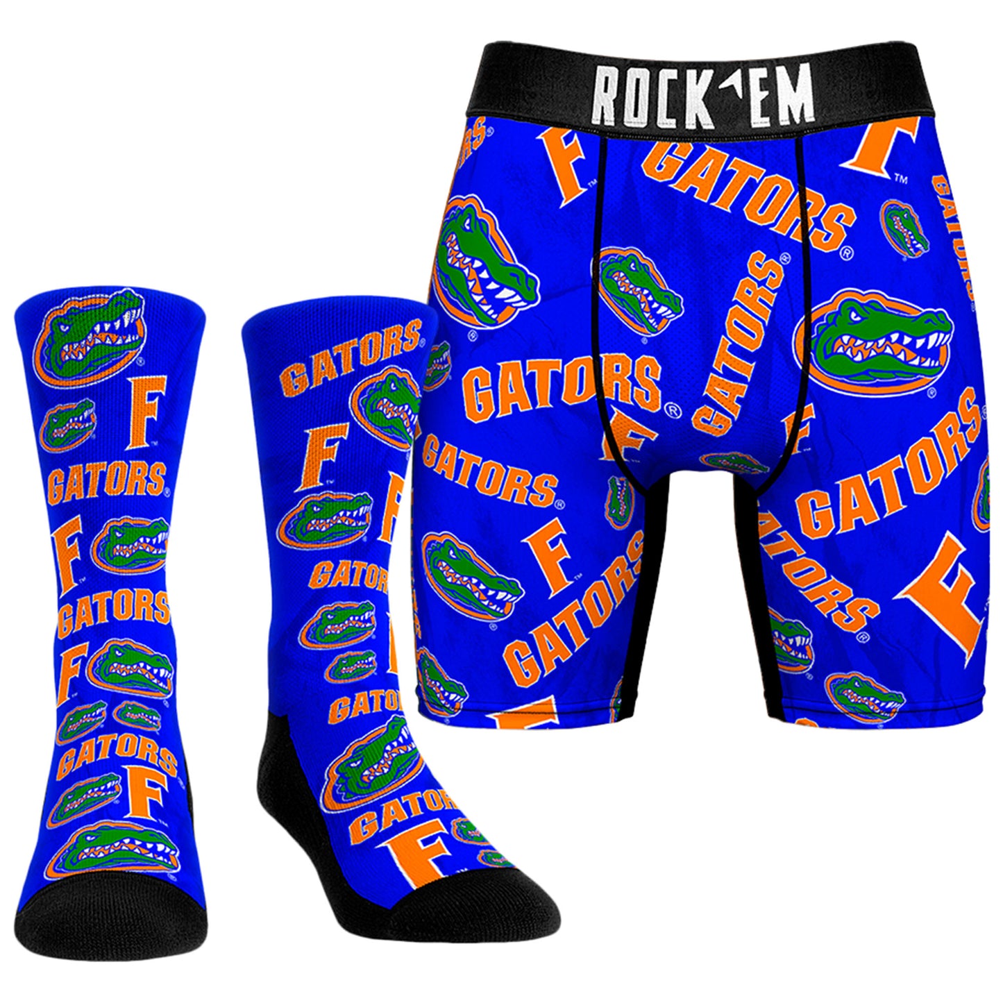 Men's Rock Em Socks Florida Gators All-Over Underwear and Crew Socks Combo Pack