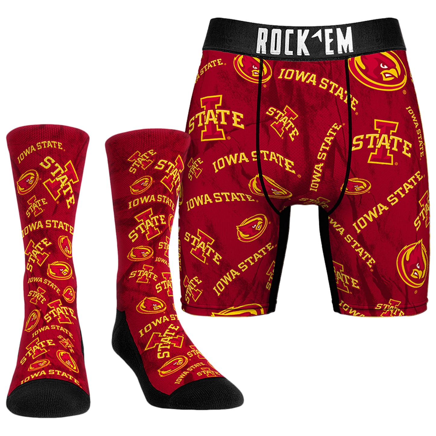 Men's Rock Em Socks Iowa State Cyclones All-Over Underwear and Crew Socks Combo Pack
