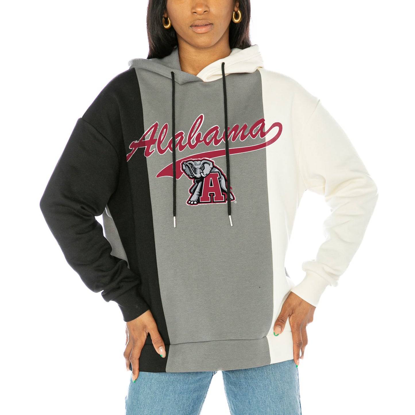 Women's Gameday Couture Black/White Alabama Crimson Tide Go All In Tri-Color Pullover Hoodie