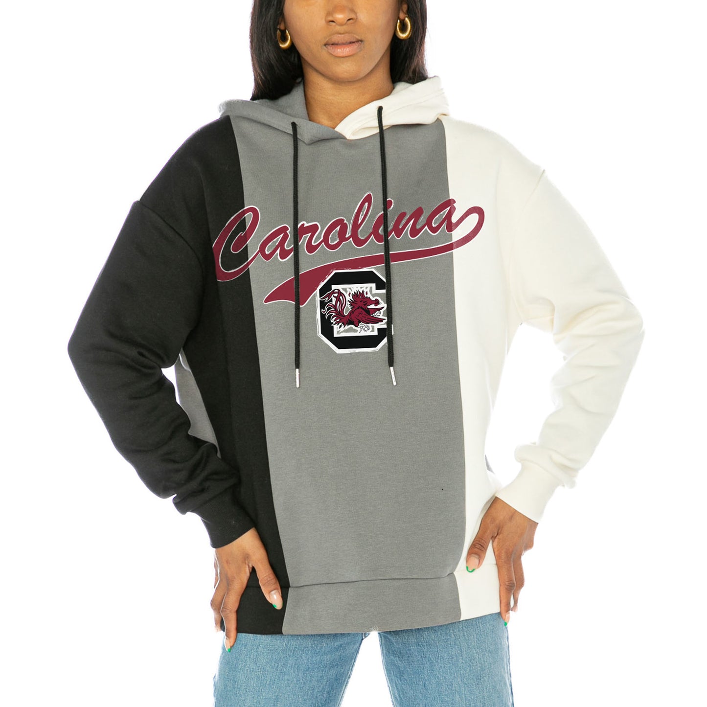 Women's Gameday Couture Black/White South Carolina Gamecocks Go All In Tri-Color Pullover Hoodie
