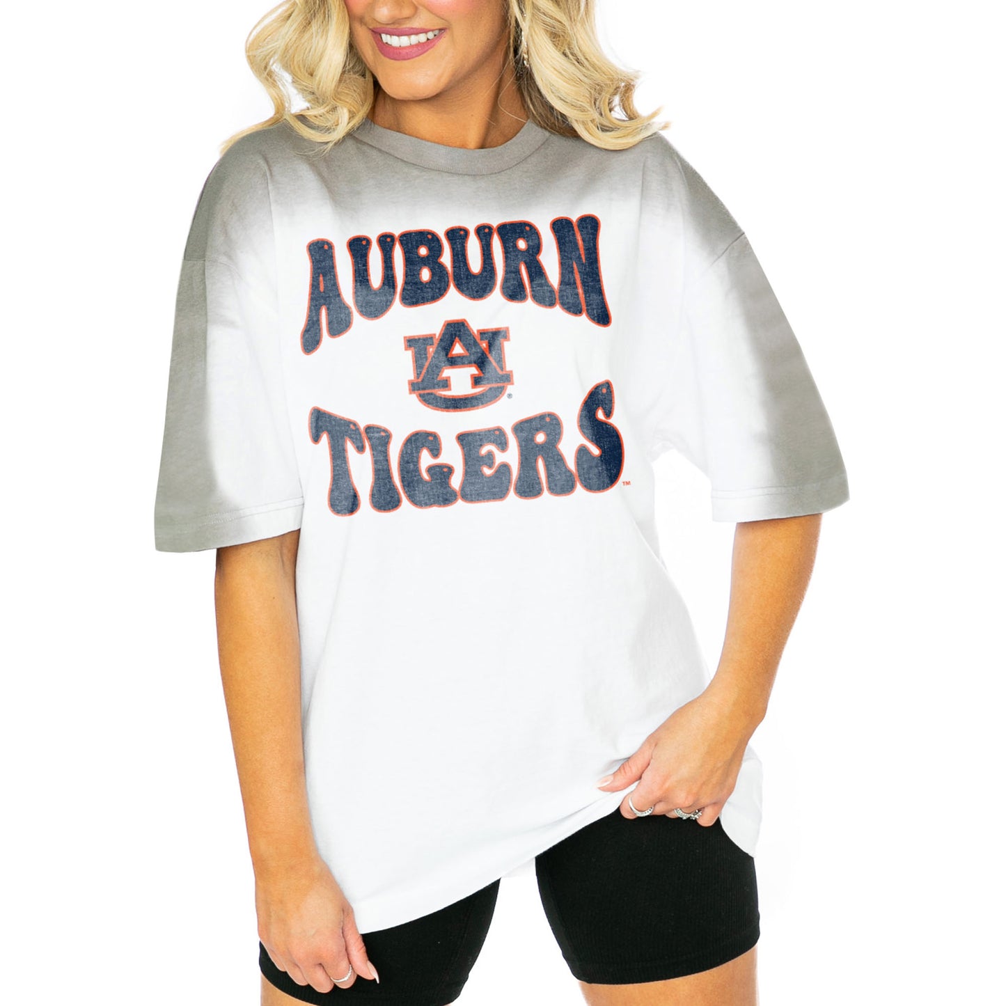 Women's Gameday Couture White/Gray Auburn Tigers Campus Glory Colorwave Oversized T-Shirt