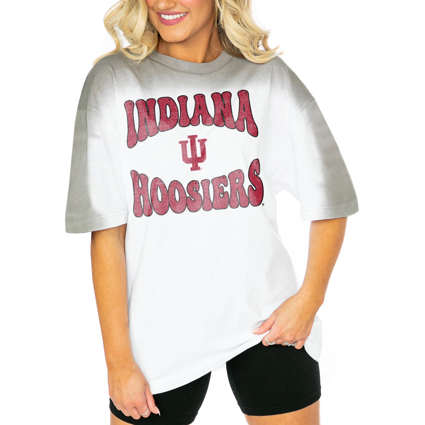 Women's Gameday Couture White/Gray Indiana Hoosiers Campus Glory Colorwave Oversized T-Shirt