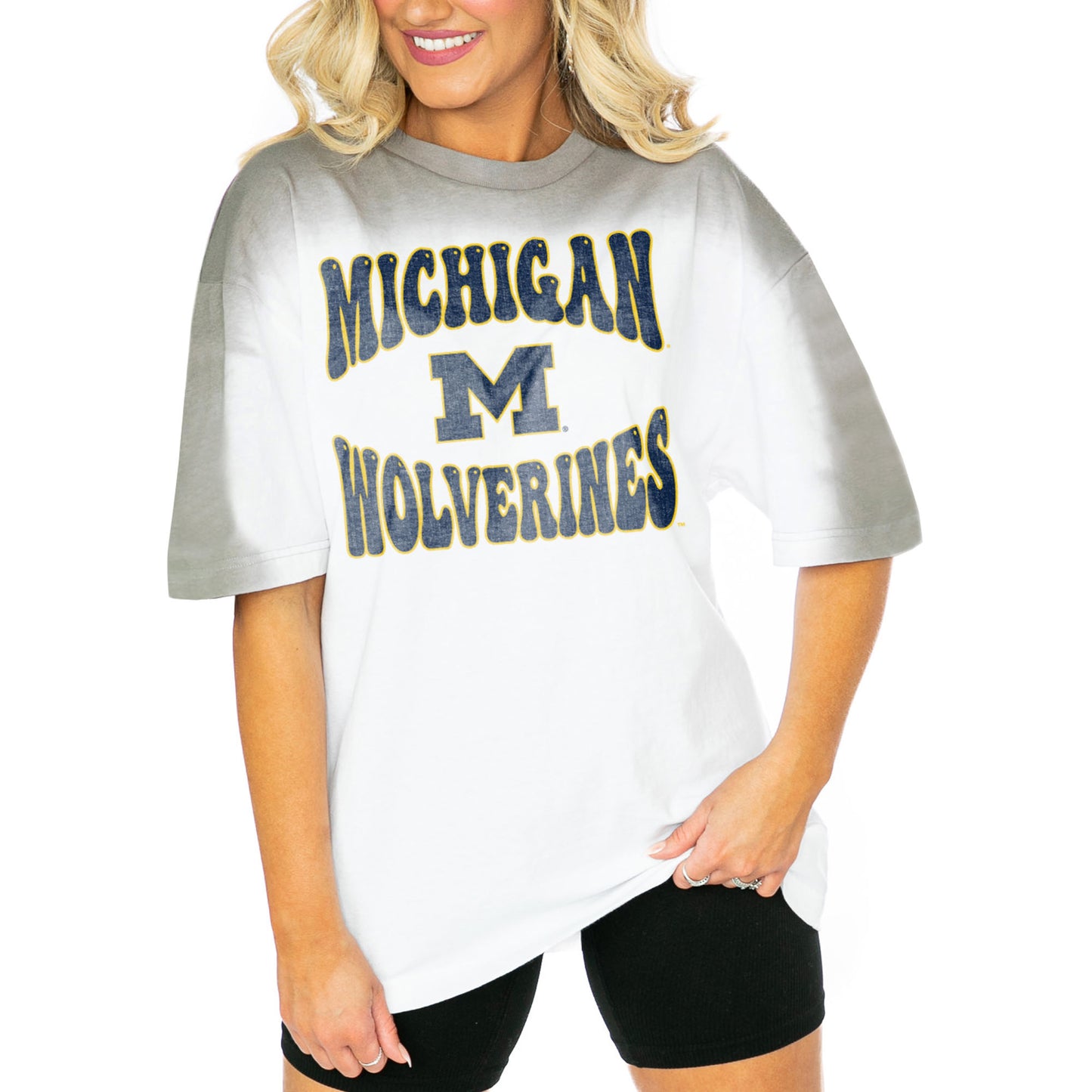 Women's Gameday Couture White/Gray Michigan Wolverines Campus Glory Colorwave Oversized T-Shirt