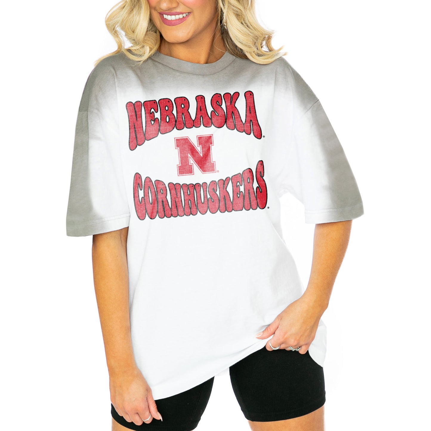 Women's Gameday Couture White/Gray Nebraska Huskers Campus Glory Colorwave Oversized T-Shirt
