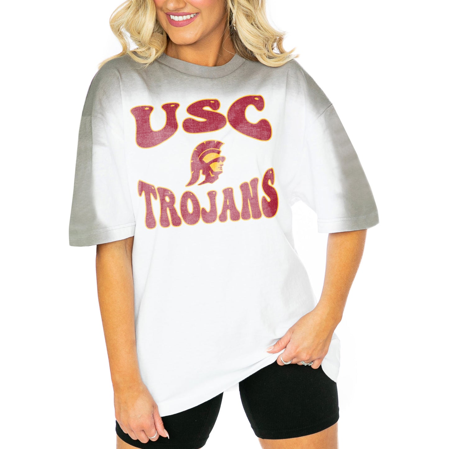 Women's Gameday Couture White/Gray USC Trojans Campus Glory Colorwave Oversized T-Shirt