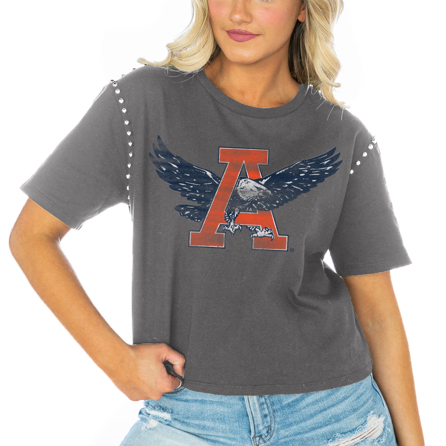 Women's Gameday Couture Gray Auburn Tigers Galore Studded Sleeve Crop Top