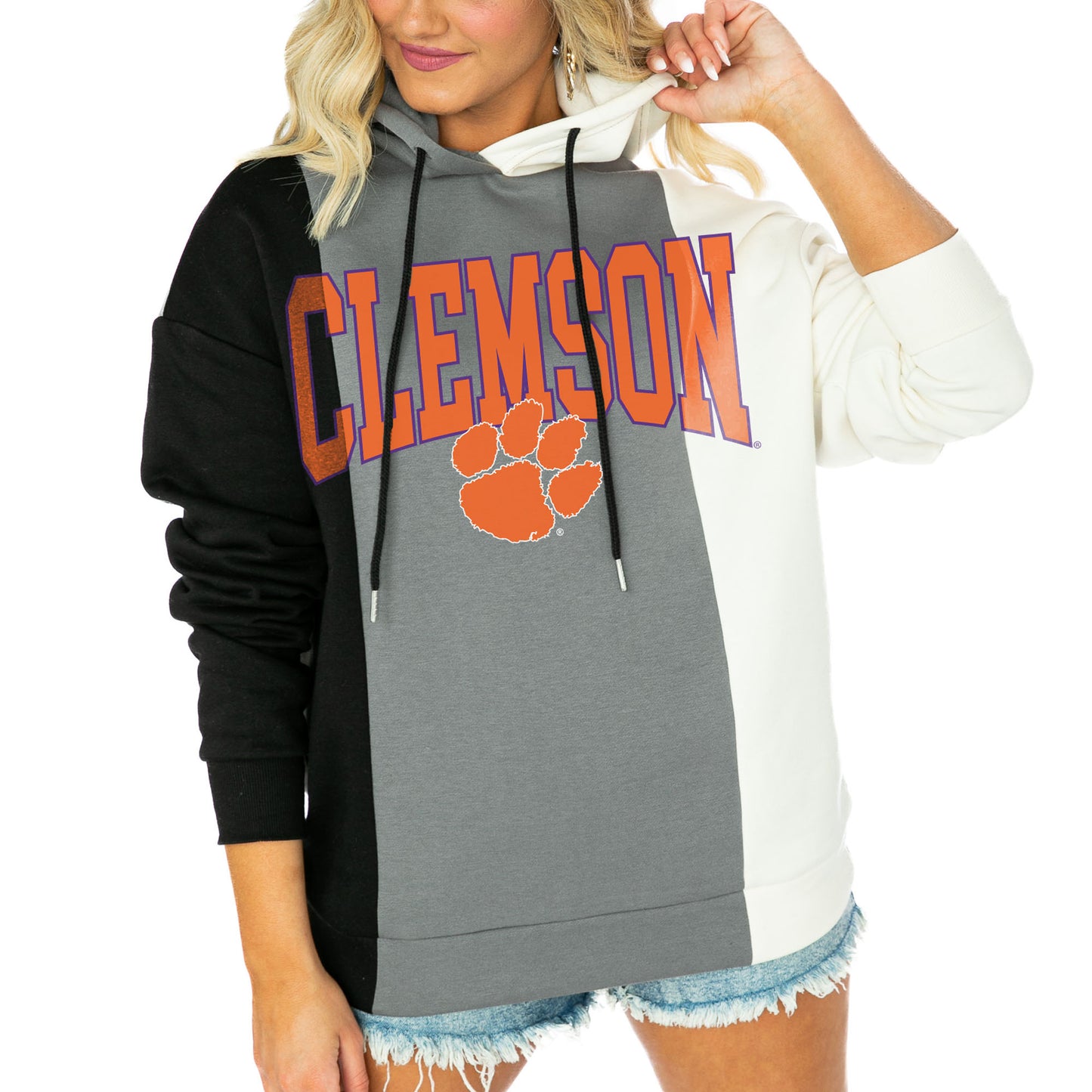 Women's Gameday Couture Black/White Clemson Tigers Victory Tri-Color Pullover Hoodie