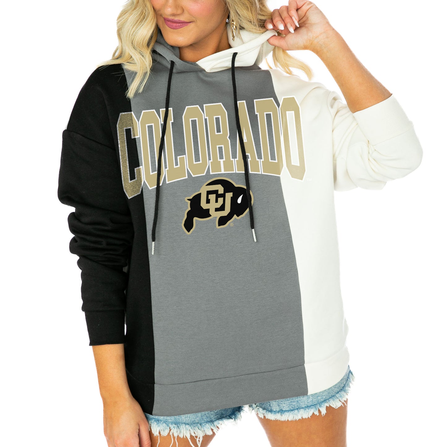 Women's Gameday Couture Black/White Colorado Buffaloes Victory Tri-Color Pullover Hoodie