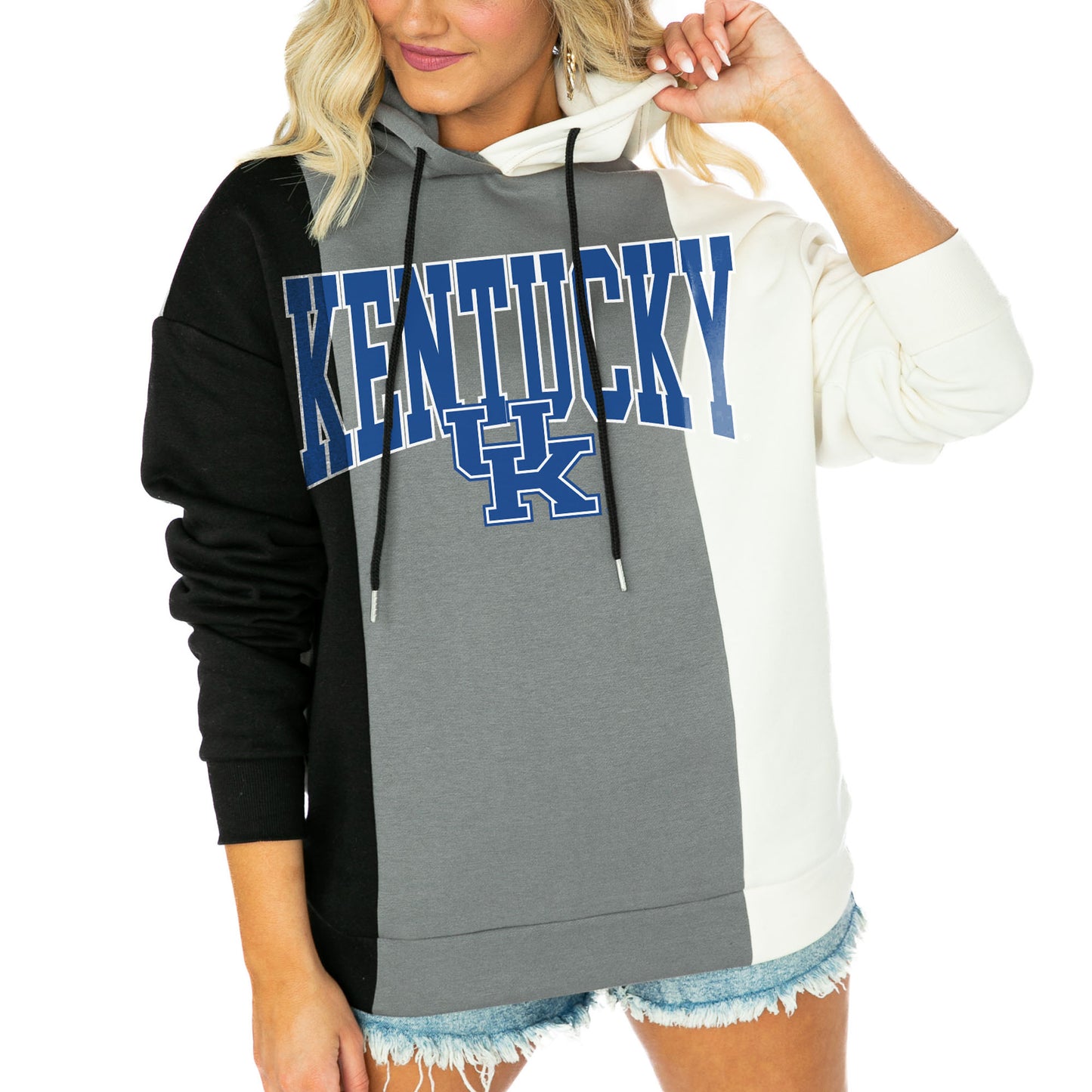 Women's Gameday Couture Black/White Kentucky Wildcats Victory Tri-Color Pullover Hoodie