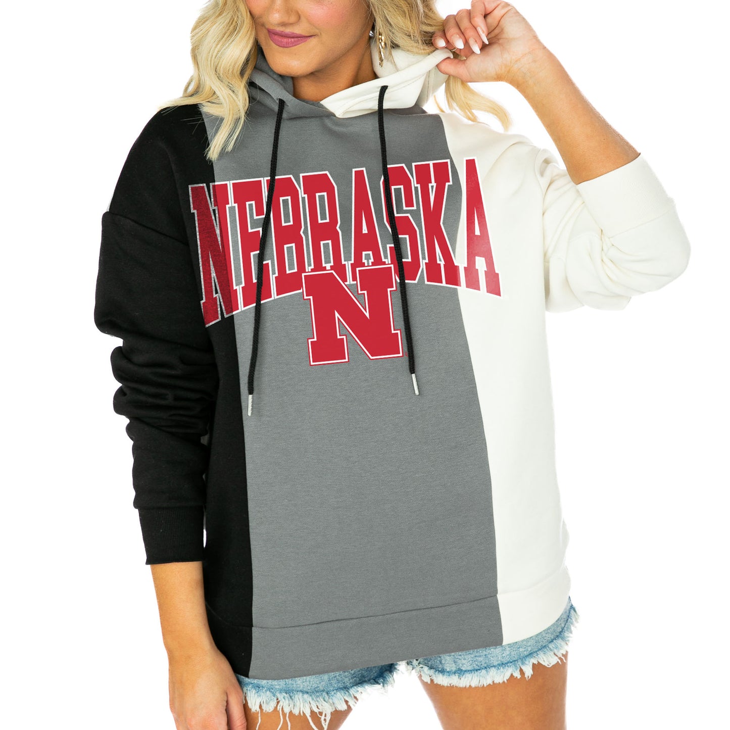 Women's Gameday Couture Black/White Nebraska Huskers Victory Tri-Color Pullover Hoodie
