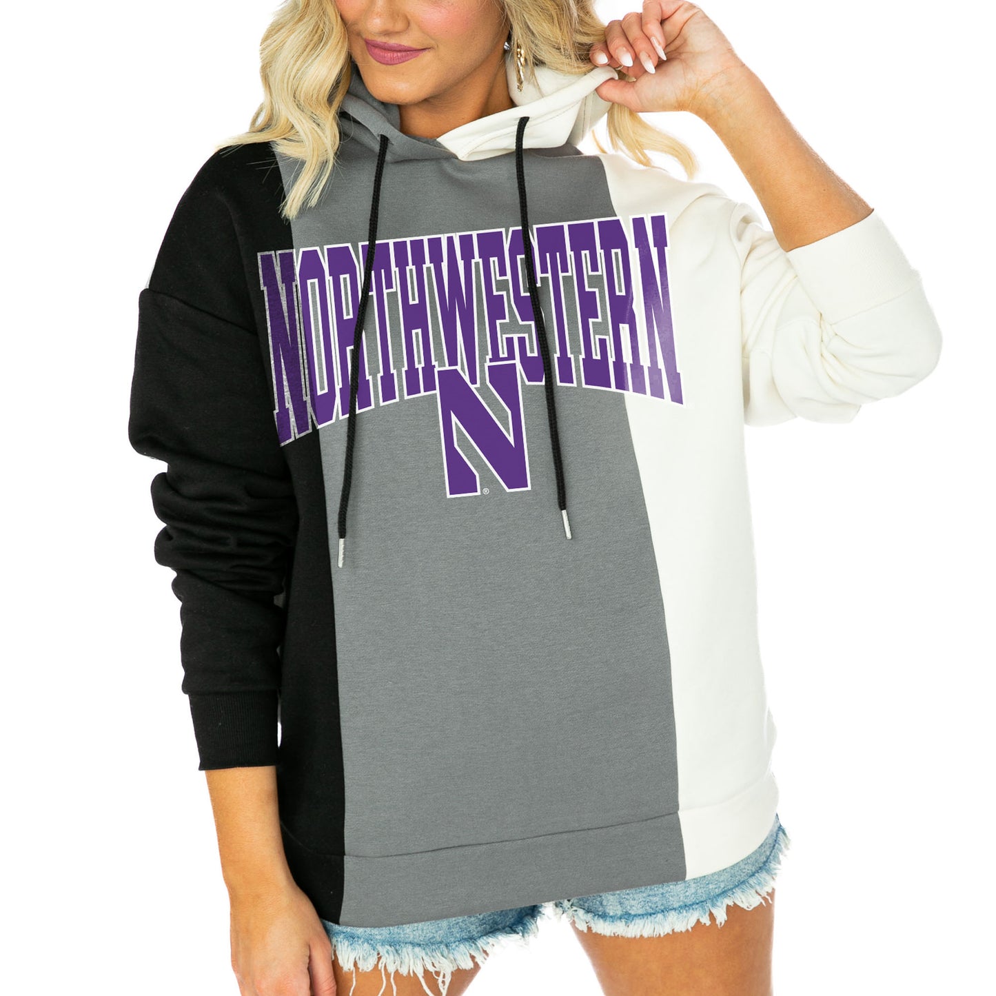 Women's Gameday Couture Black/White Northwestern Wildcats Victory Tri-Color Pullover Hoodie