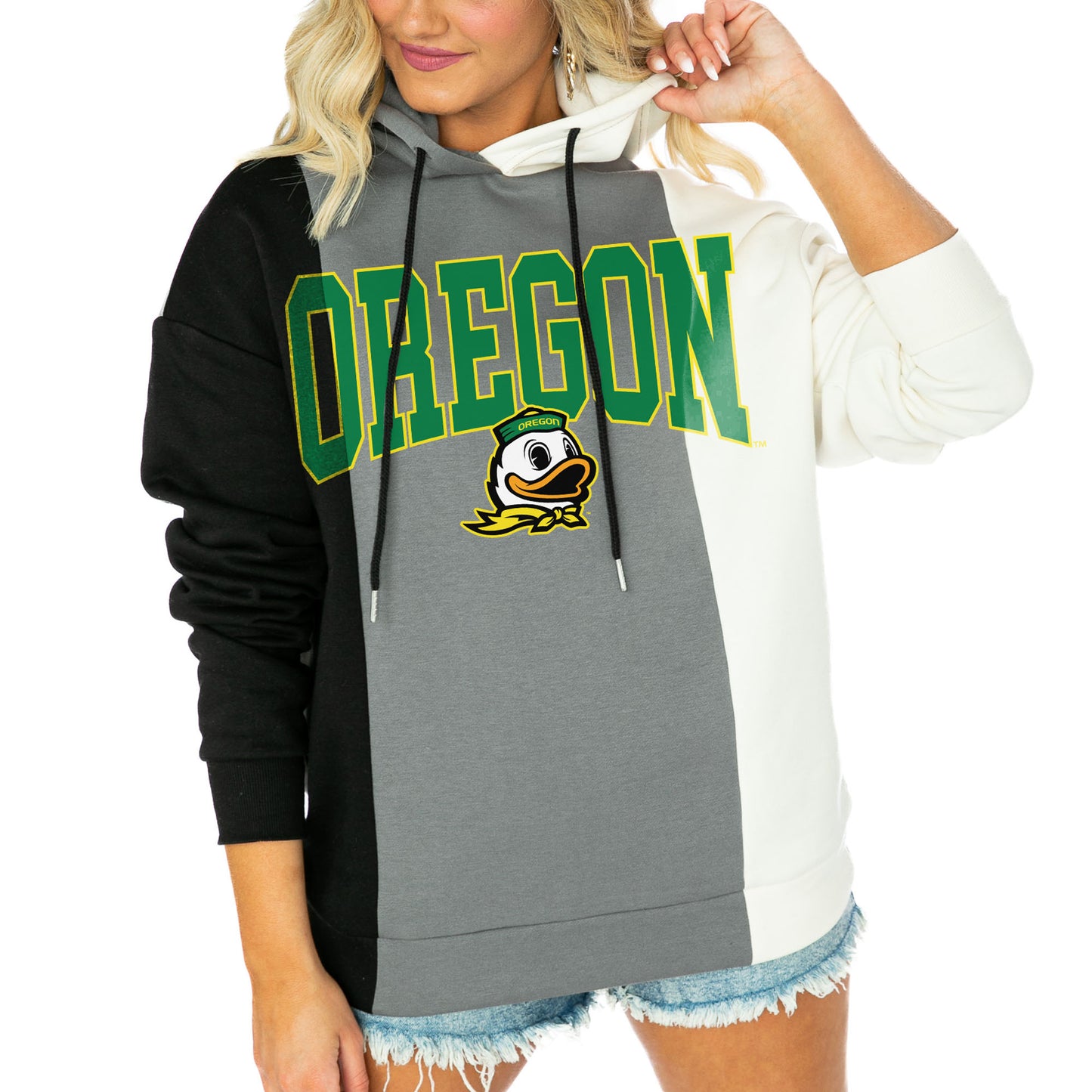 Women's Gameday Couture Black/White Oregon Ducks Victory Tri-Color Pullover Hoodie