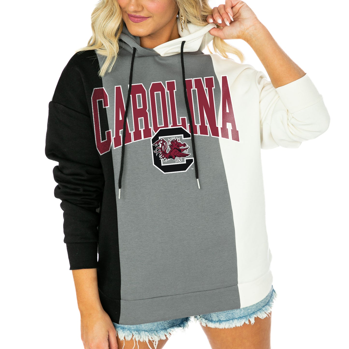 Women's Gameday Couture Black/White South Carolina Gamecocks Victory Tri-Color Pullover Hoodie