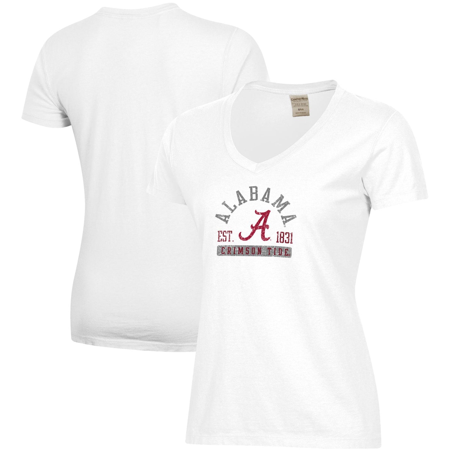 Women's White Alabama Crimson Tide Arch Logo Comfort Wash V-Neck T-Shirt