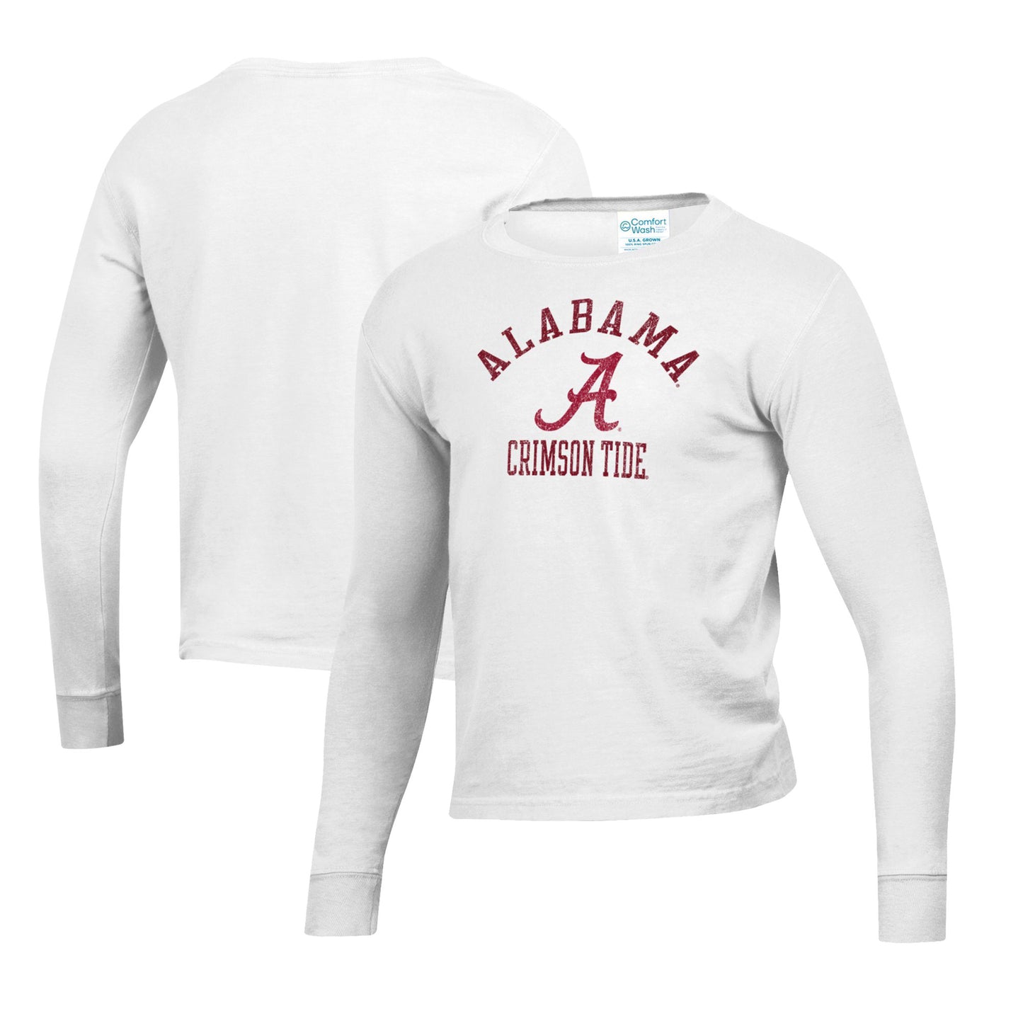 Youth White Alabama Crimson Tide Mascot Comfort Wash Long Sleeve T-Shirt