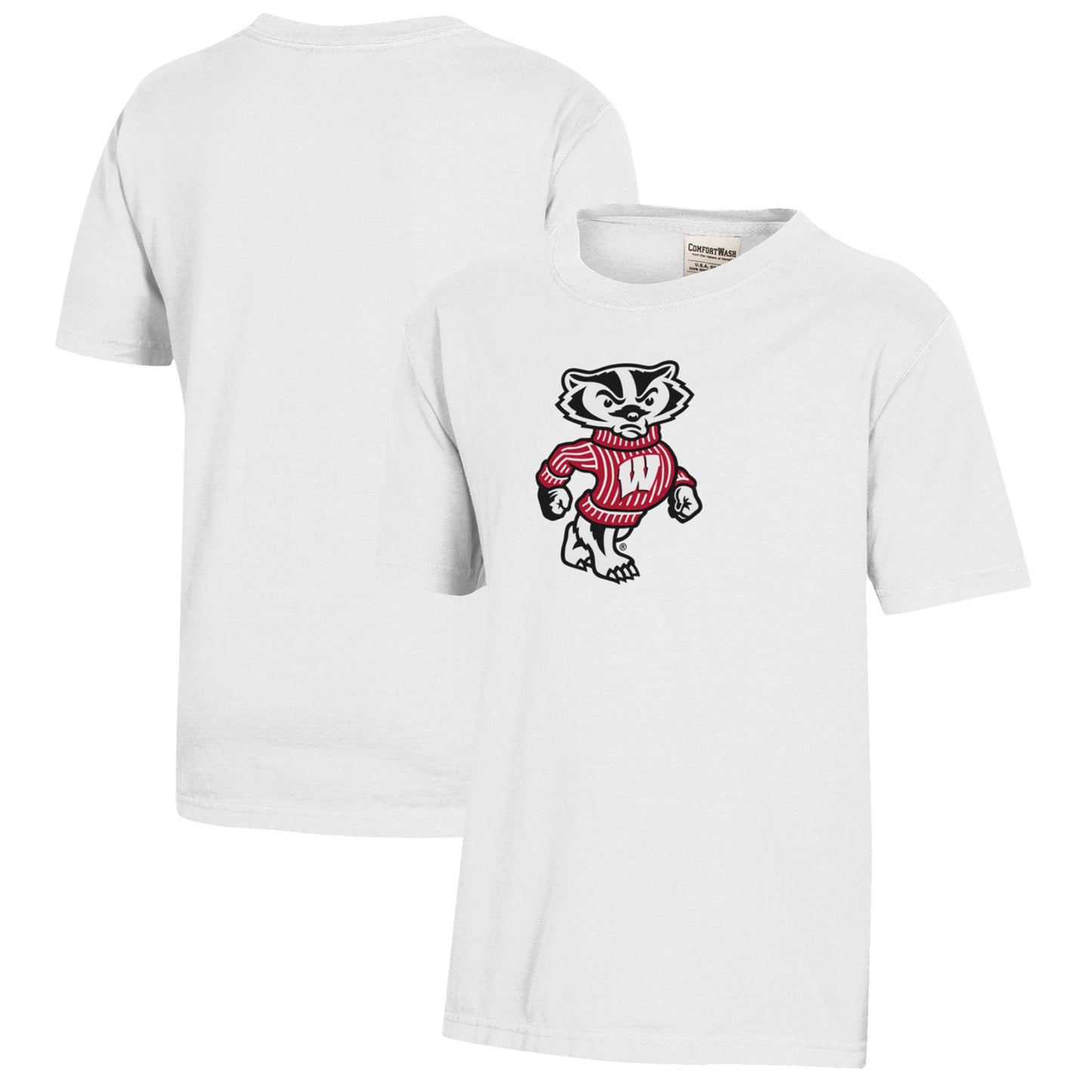 Youth White Wisconsin Badgers Logo Comfort Wash T-Shirt