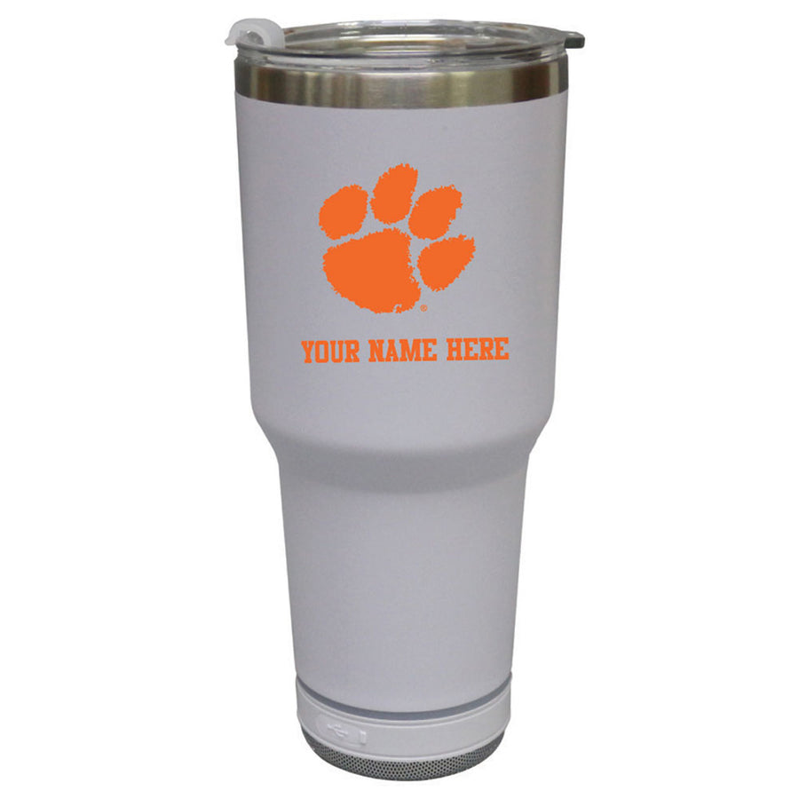 The Memory Company White Clemson Tigers Personalized 30oz. Stainless Steel Bluetooth Tumbler