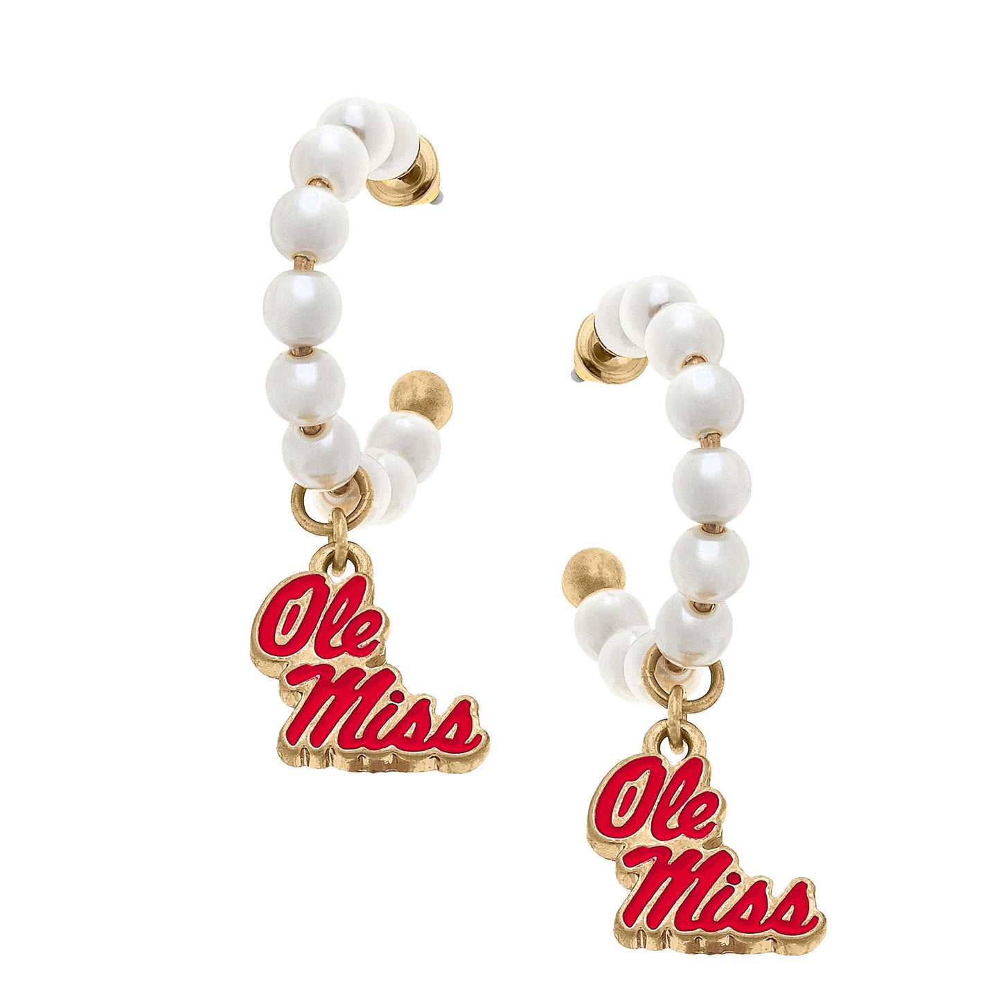 Women's CANVAS Style Ole Miss Rebels Pearl Hoop Enamel Drop Earrings
