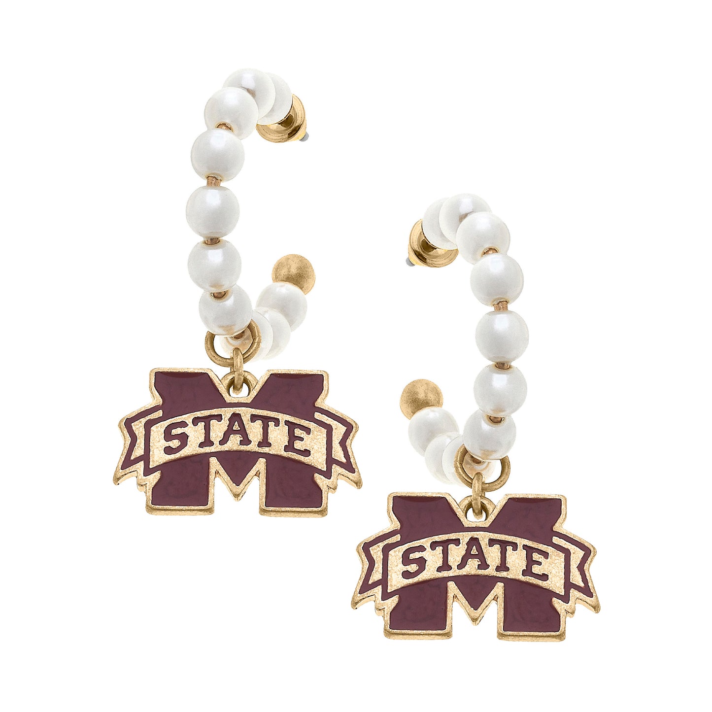 Women's CANVAS Style Mississippi State Bulldogs Pearl Hoop Enamel Drop Earrings