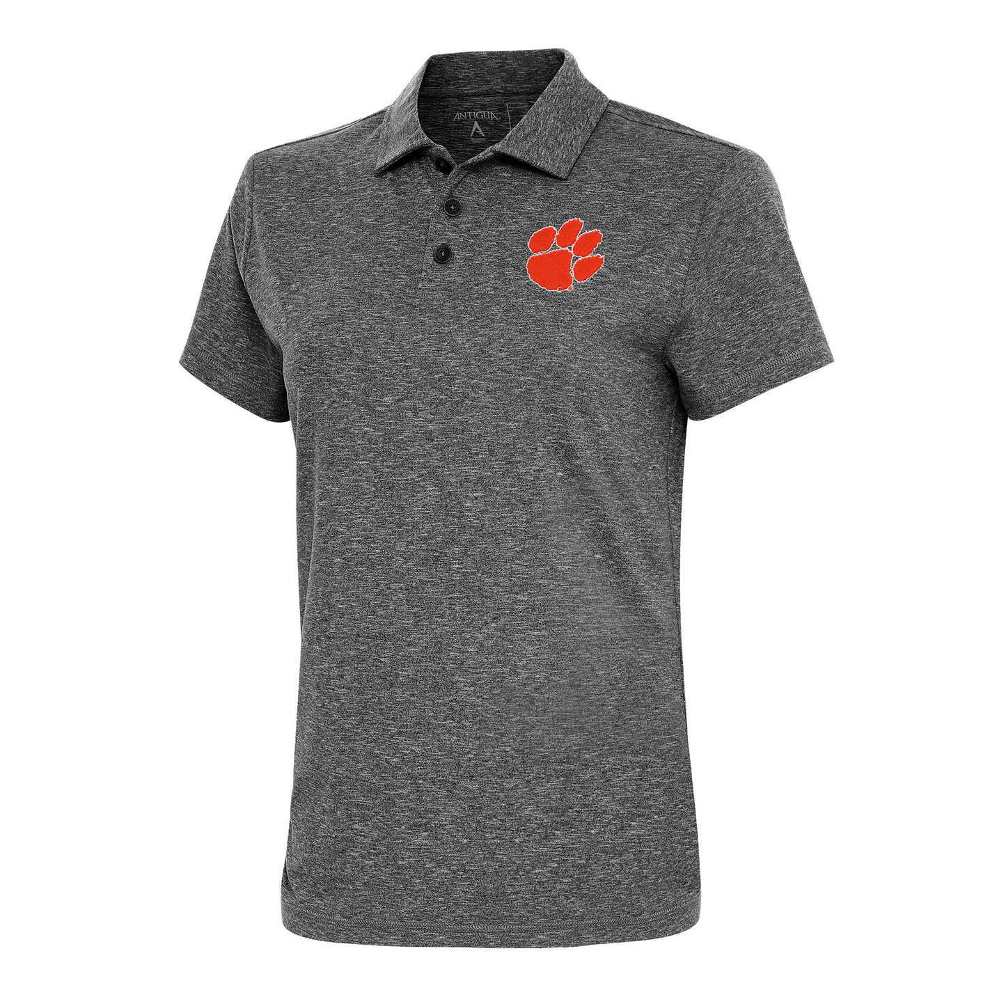 Women's Antigua Heather Black Clemson Tigers Motivated Polo