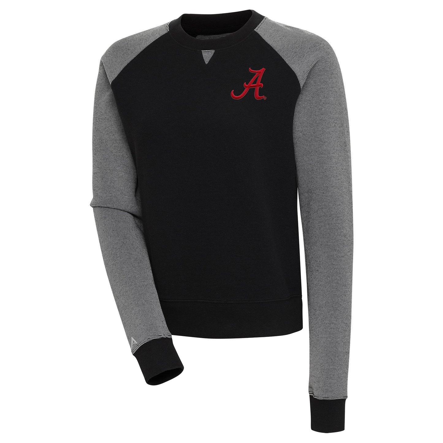 Women's Antigua Black/White Alabama Crimson Tide Flier Bunker Tri-Blend Pullover Sweatshirt
