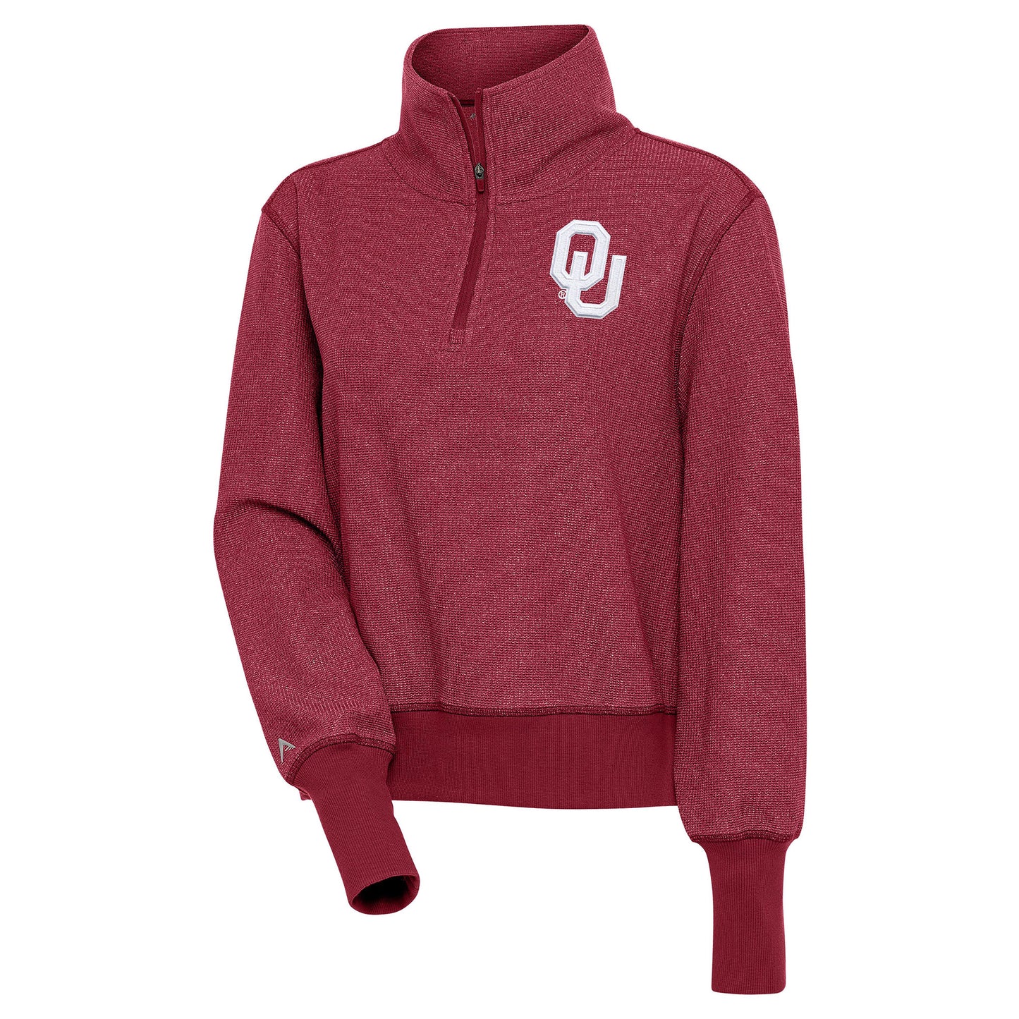 Women's Antigua Heather Crimson Oklahoma Sooners Upgrade Half-Zip Pullover Top