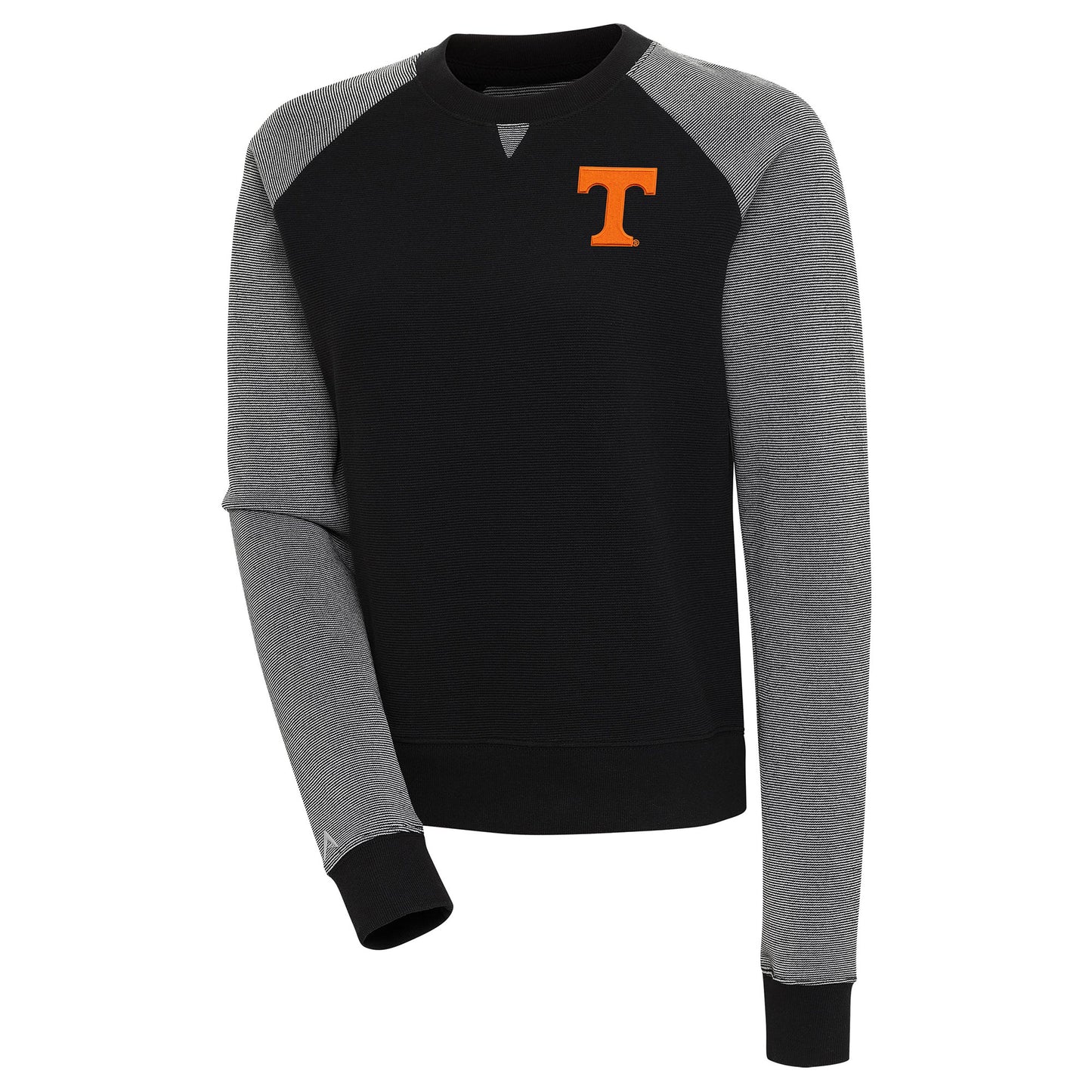 Women's Antigua Black/White Tennessee Volunteers Flier Bunker Tri-Blend Pullover Sweatshirt