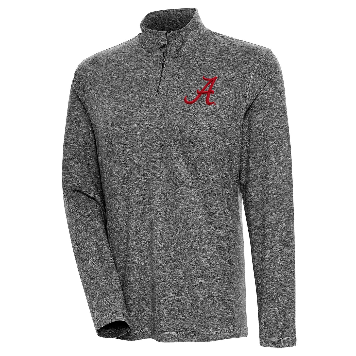 Women's Antigua Heather Black Alabama Crimson Tide Confront Quarter-Zip Pullover Top