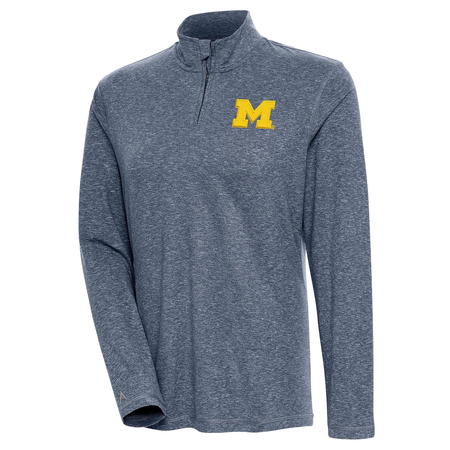 Women's Antigua Heather Navy Michigan Wolverines Confront Quarter-Zip Pullover Top