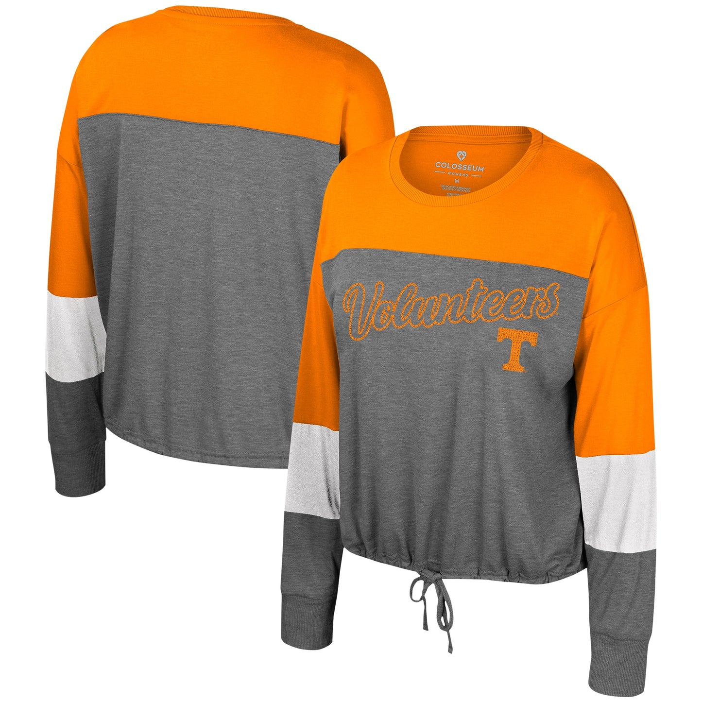 Women's Colosseum Gray Tennessee Volunteers Twinkle Lights Tie Front Long Sleeve T-Shirt