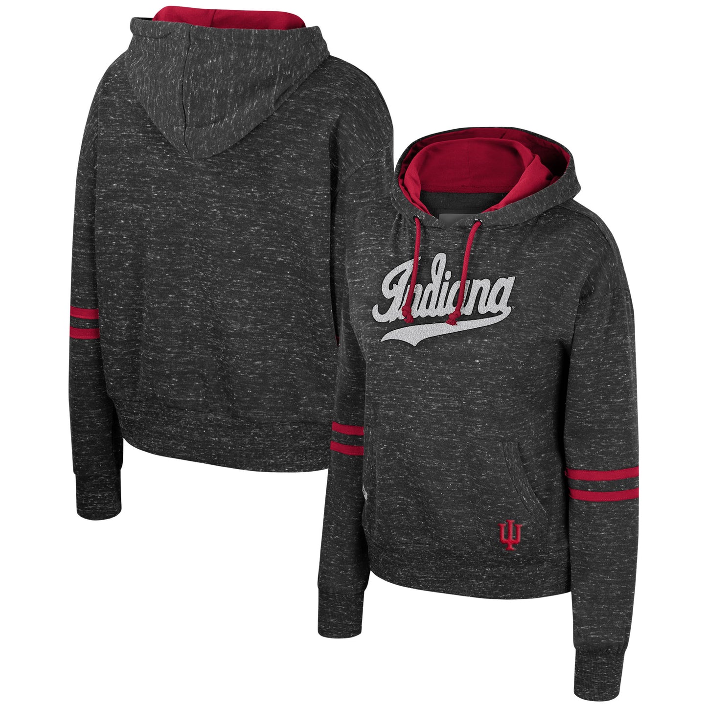 Women's Colosseum Charcoal Indiana Hoosiers Catherine Speckle Pullover Hoodie