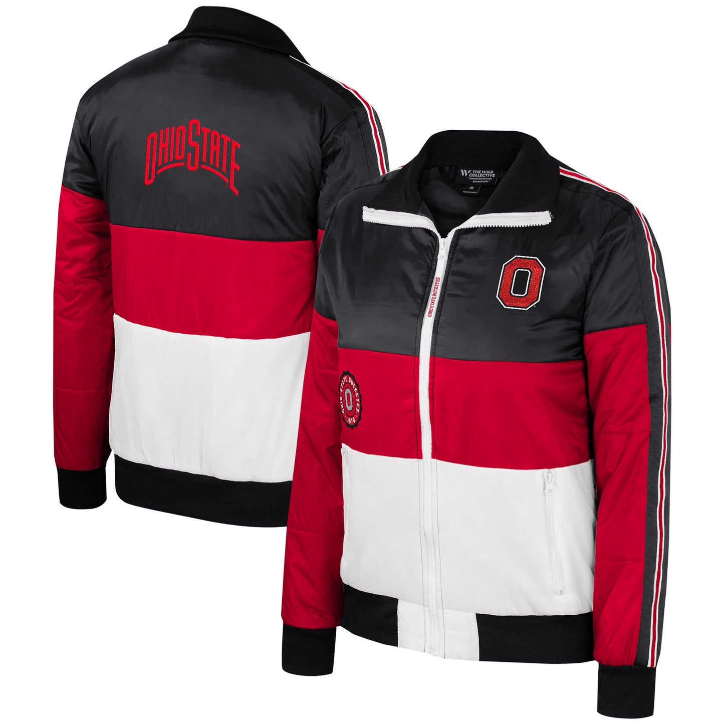 Women's The Wild Collective Scarlet Ohio State Buckeyes Color-Block Puffer Full-Zip Jacket