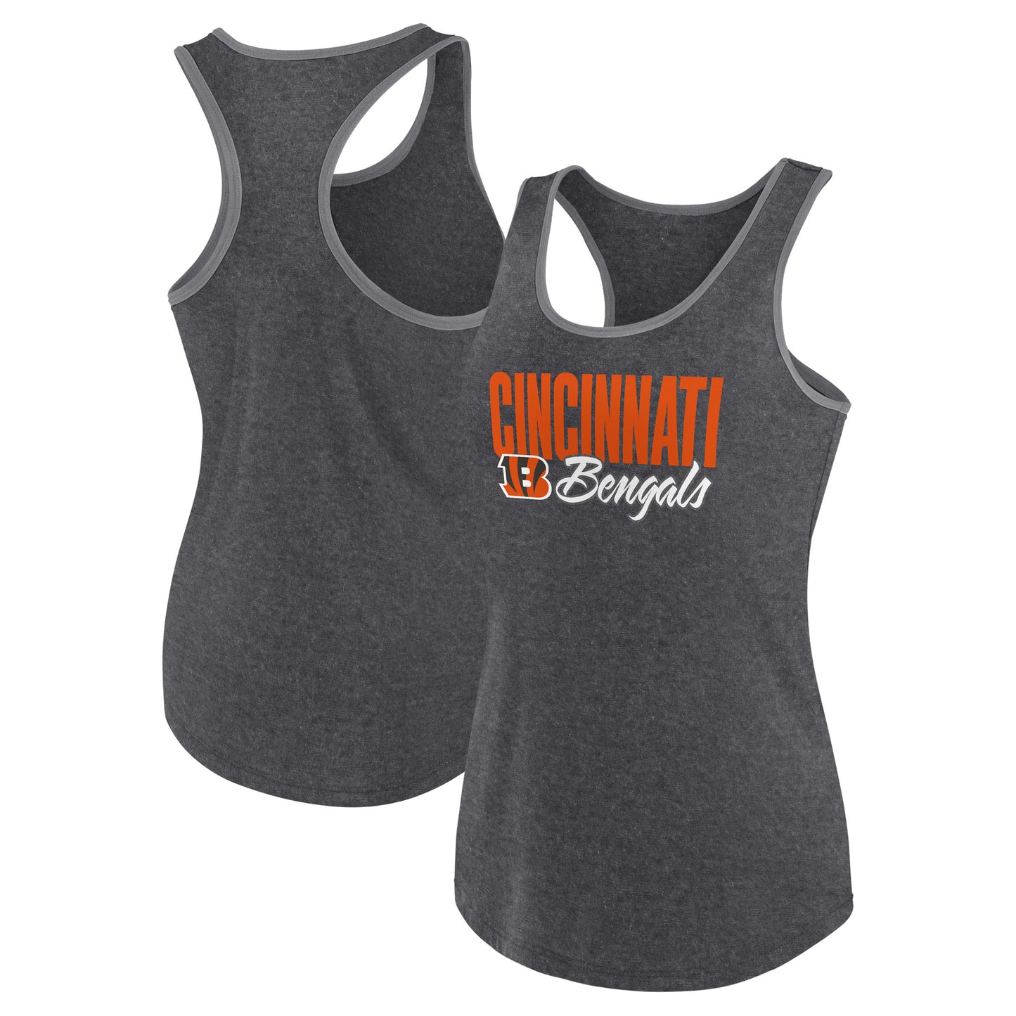 Women's Fanatics Heather Charcoal Cincinnati Bengals Fuel Racerback Tank Top