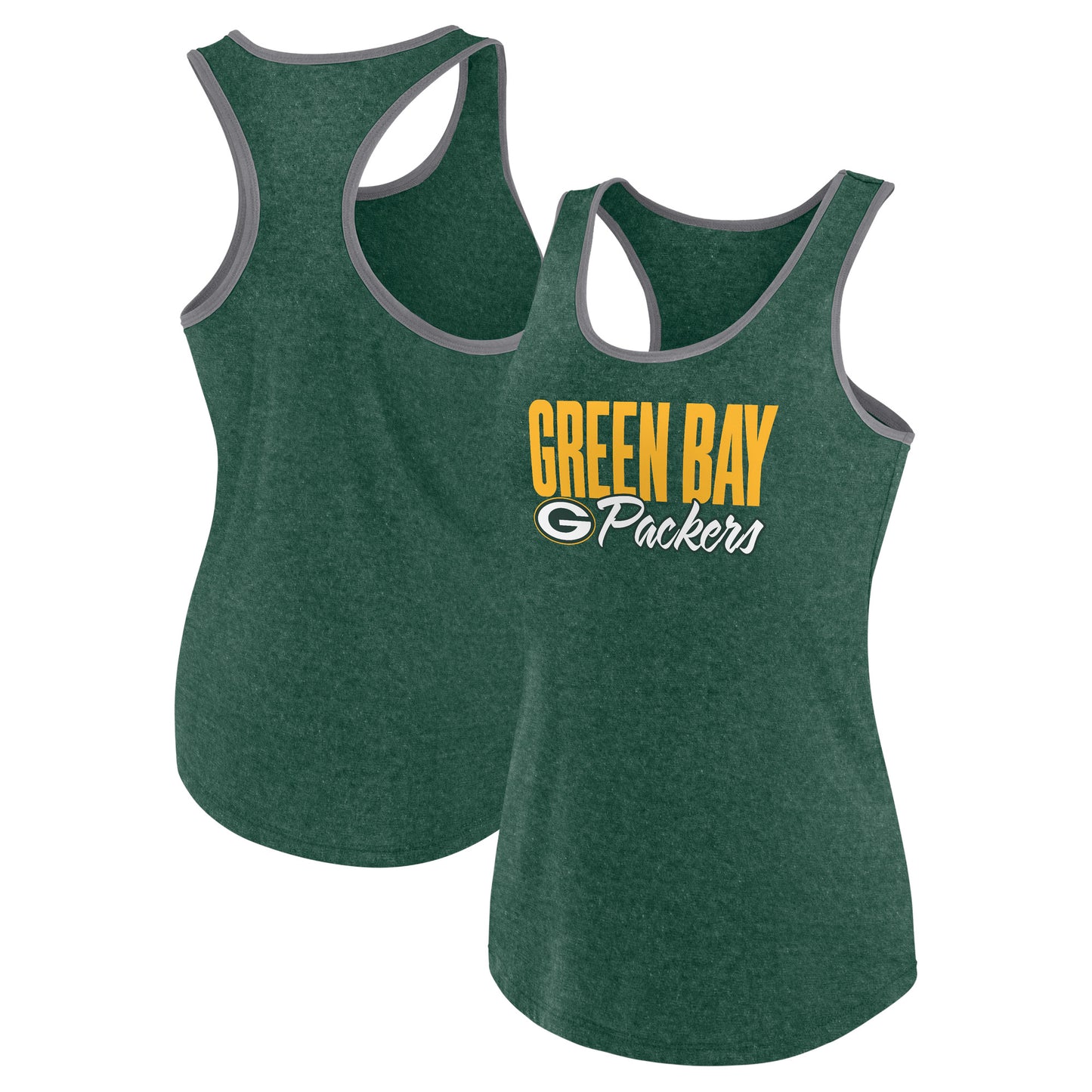 Women's Fanatics Heather Green Green Bay Packers Fuel Racerback Tank Top