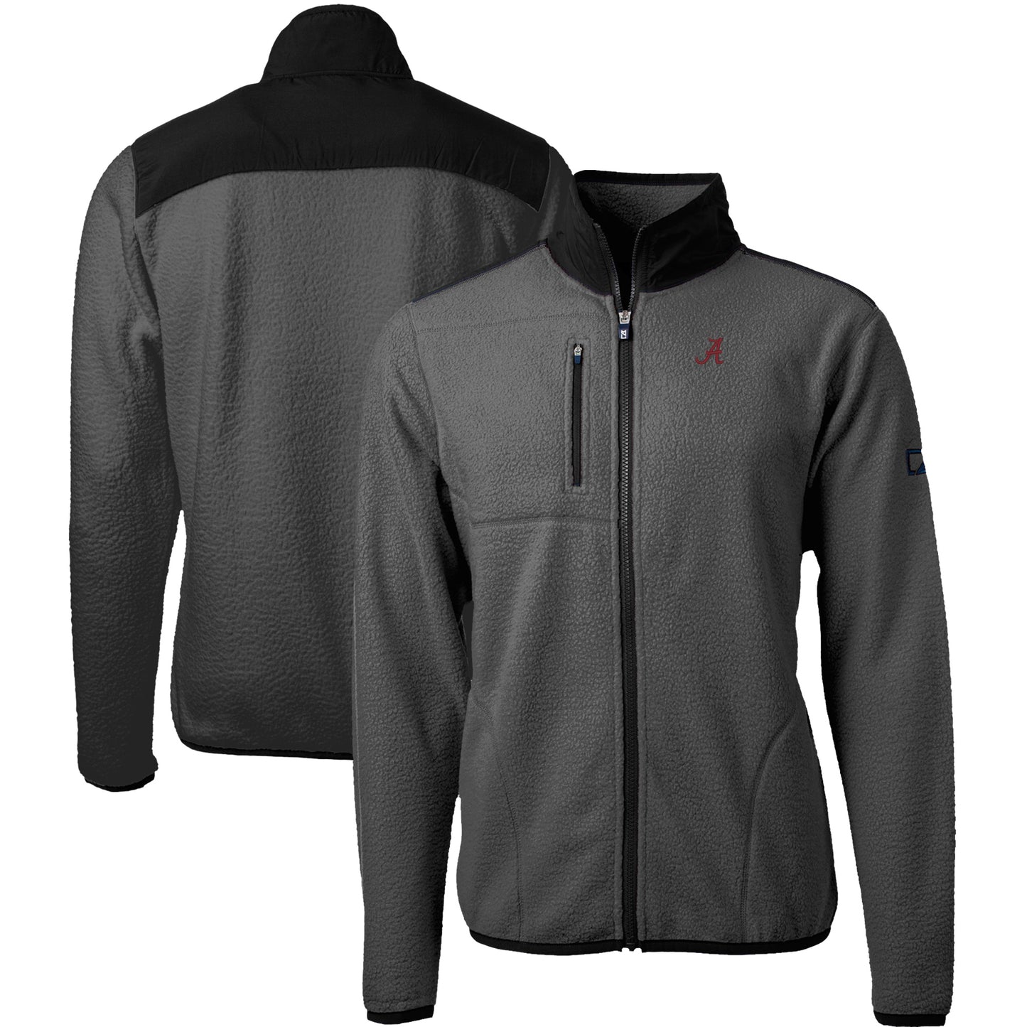 Men's Cutter & Buck Gray/Black Alabama Crimson Tide Cascade Eco Sherpa Fleece Full-Zip Jacket