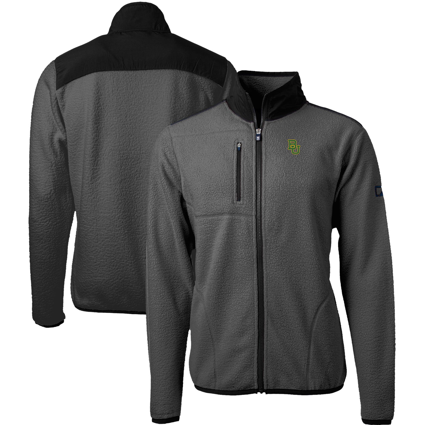 Men's Cutter & Buck Gray/Black Baylor Bears Cascade Eco Sherpa Fleece Full-Zip Jacket