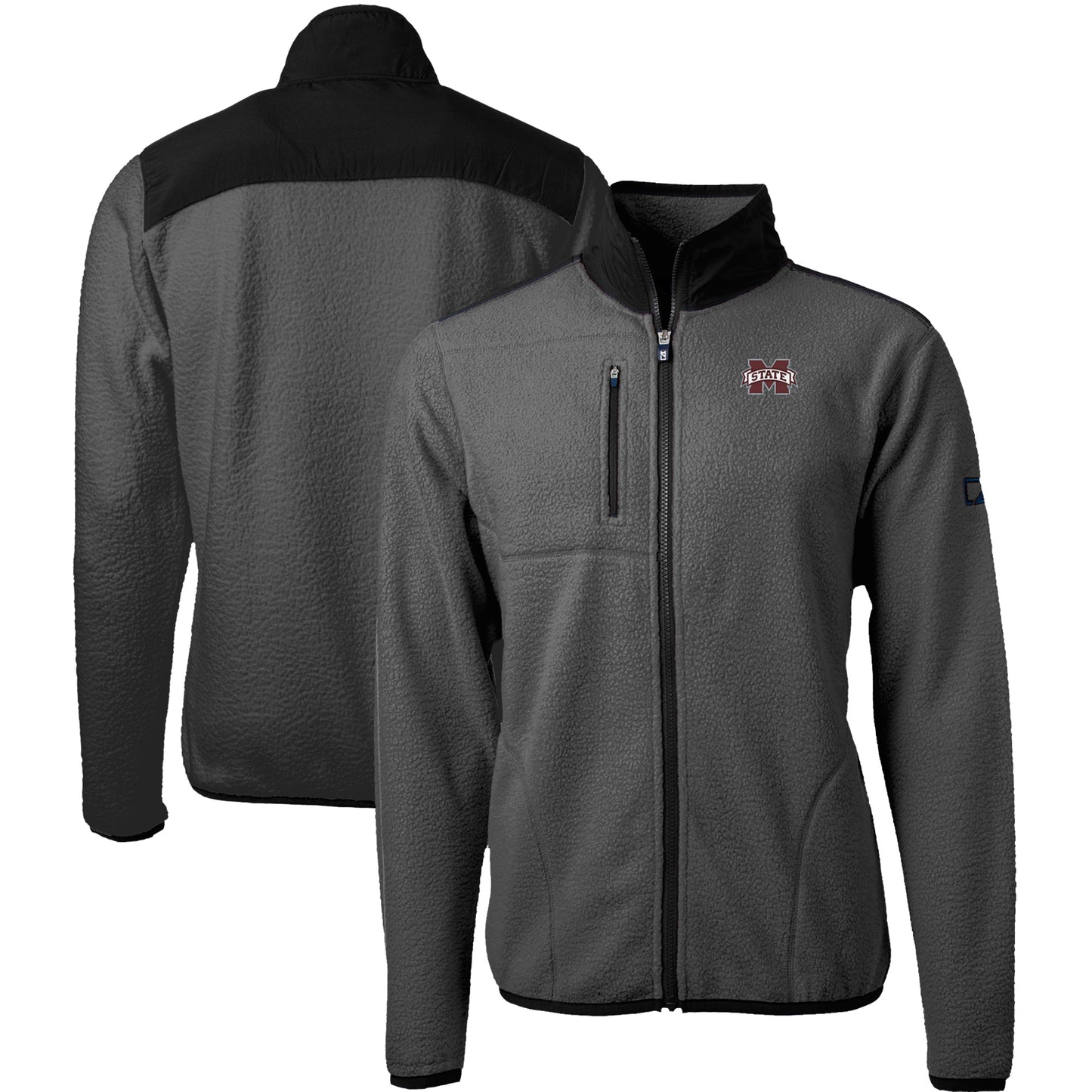 Men's Cutter & Buck Gray/Black Mississippi State Bulldogs Cascade Eco Sherpa Fleece Full-Zip Jacket