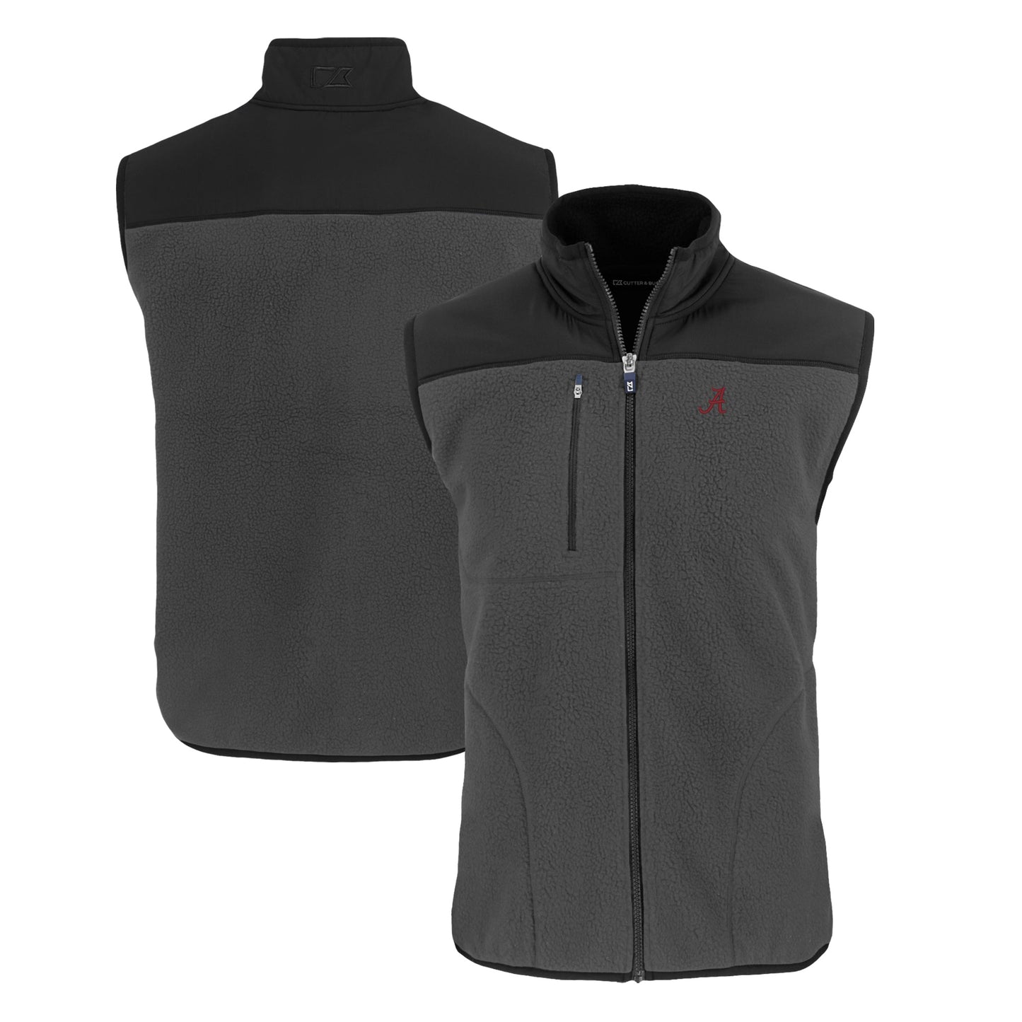Men's Cutter & Buck Gray Alabama Crimson Tide Cascade Eco Sherpa Fleece Full-Zip Vest