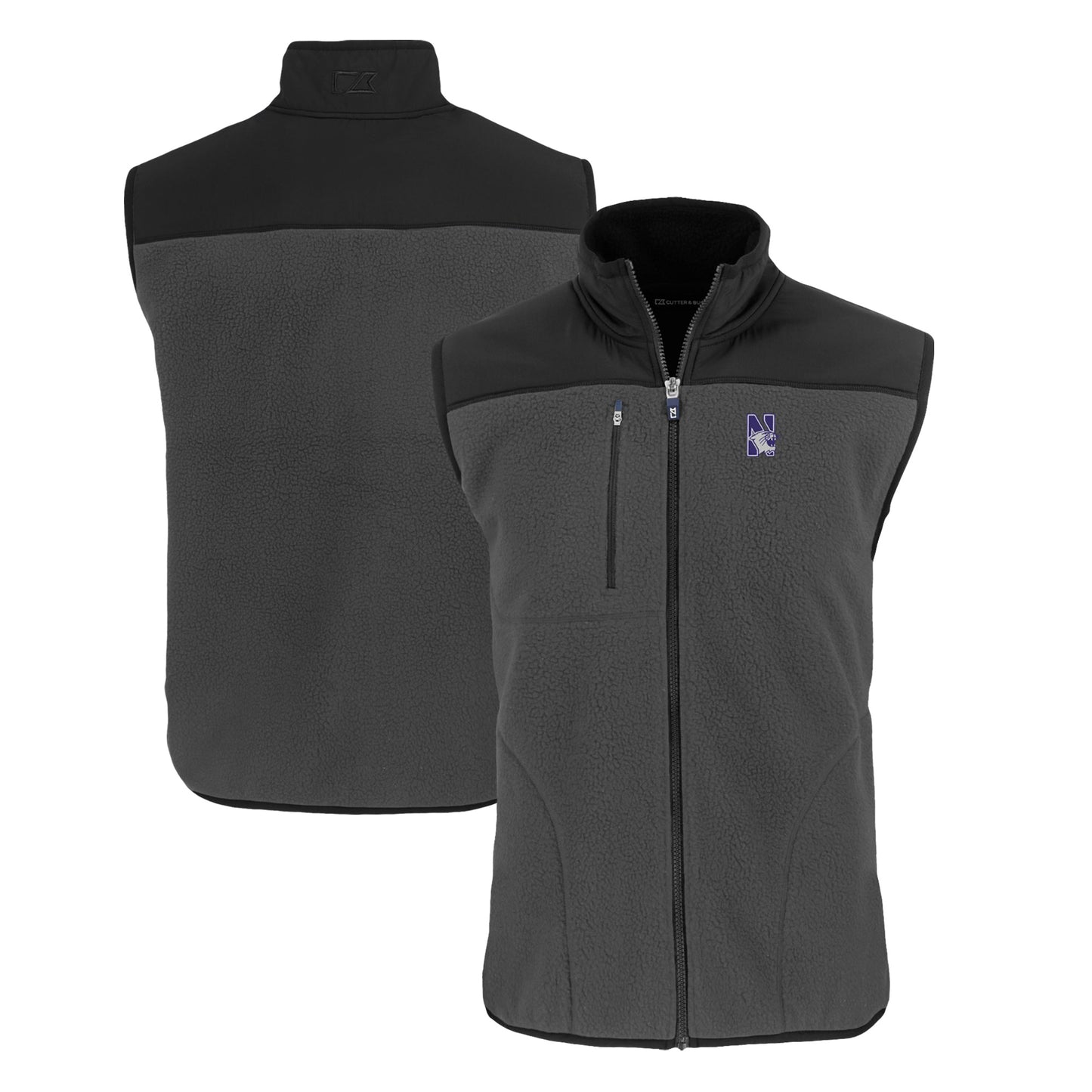 Men's Cutter & Buck Gray Northwestern Wildcats Cascade Eco Sherpa Fleece Full-Zip Vest