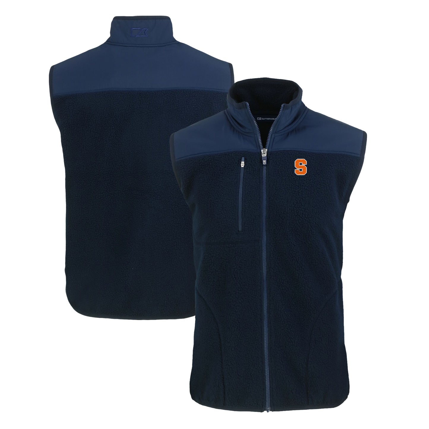 Men's Cutter & Buck Navy Syracuse Orange Cascade Eco Sherpa Fleece Full-Zip Vest