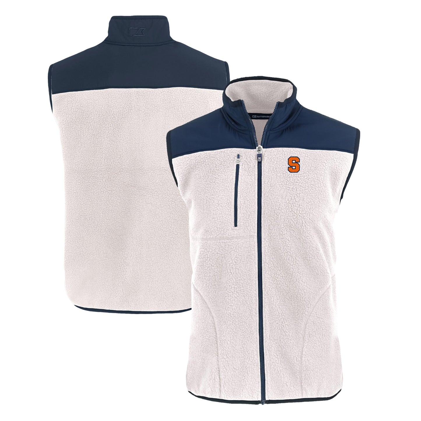 Men's Cutter & Buck Oatmeal Syracuse Orange Cascade Eco Sherpa Fleece Full-Zip Vest