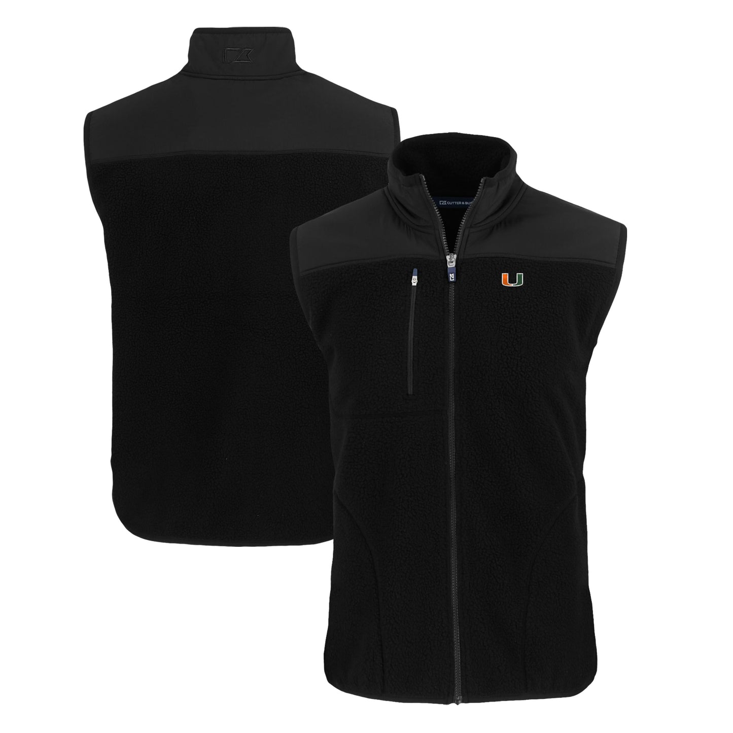 Men's Cutter & Buck Black Miami Hurricanes Cascade Eco Sherpa Fleece Full-Zip Vest