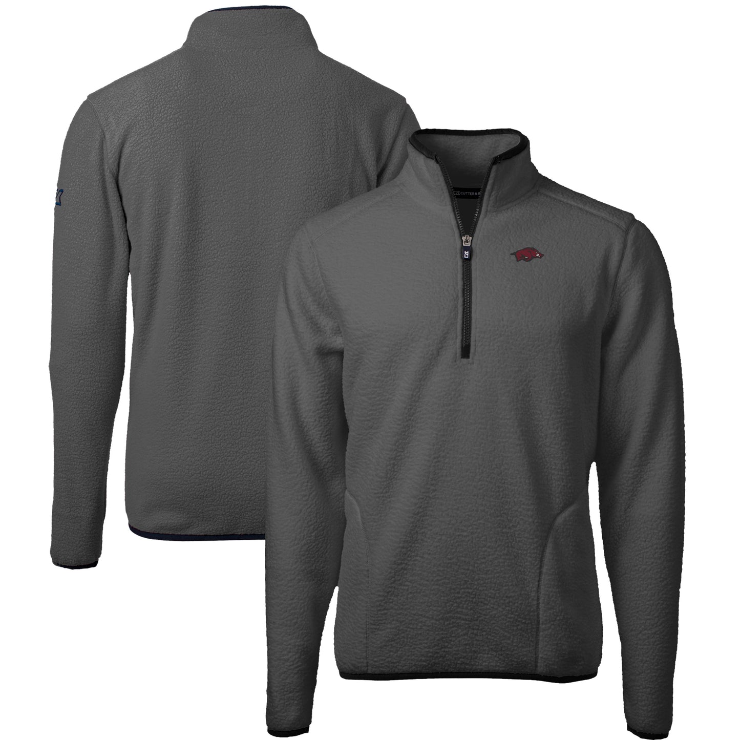 Men's Cutter & Buck Gray/Black Arkansas Razorbacks Cascade Eco Sherpa Fleece Quarter-Zip Pullover Jacket