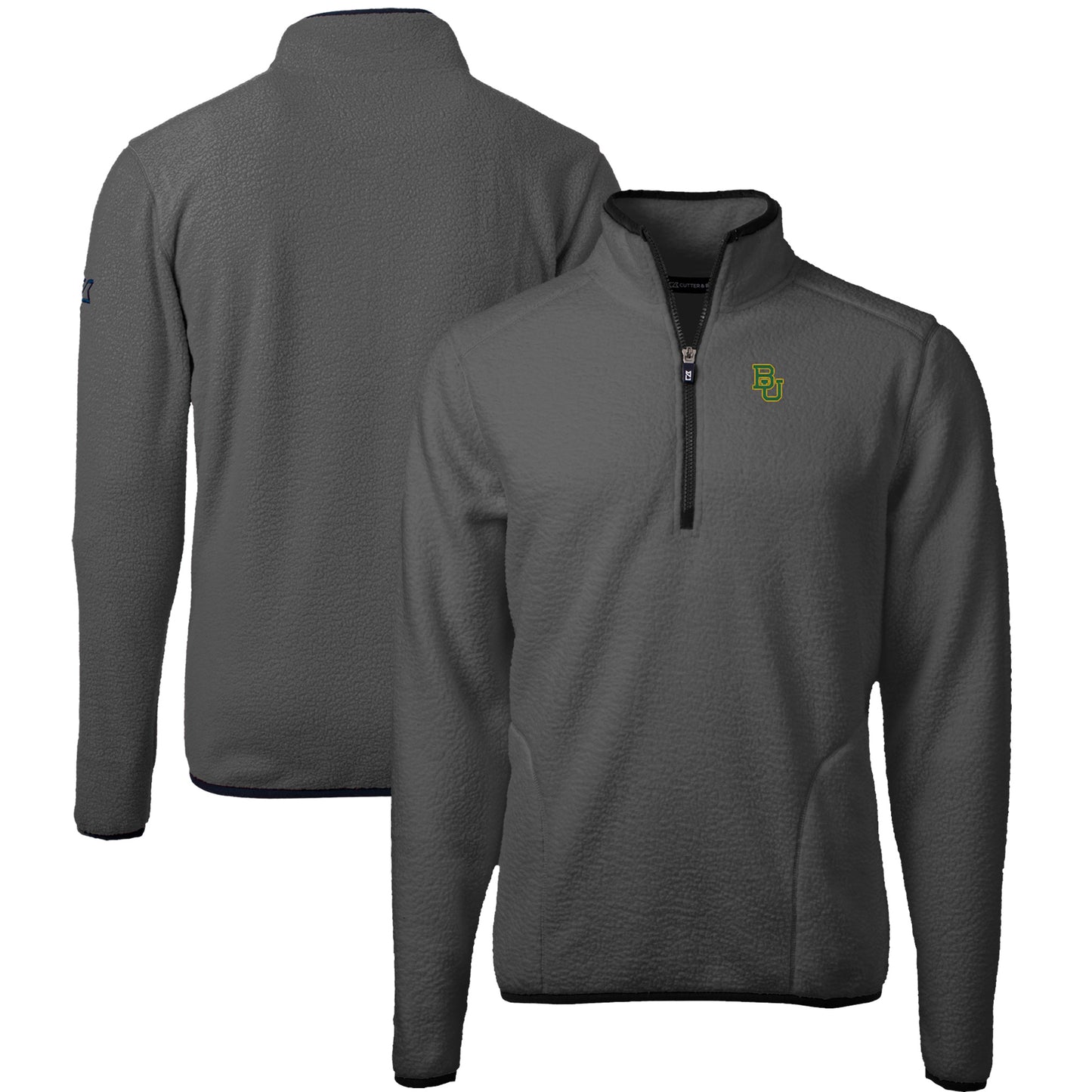 Men's Cutter & Buck Gray/Black Baylor Bears Cascade Eco Sherpa Fleece Quarter-Zip Pullover Jacket