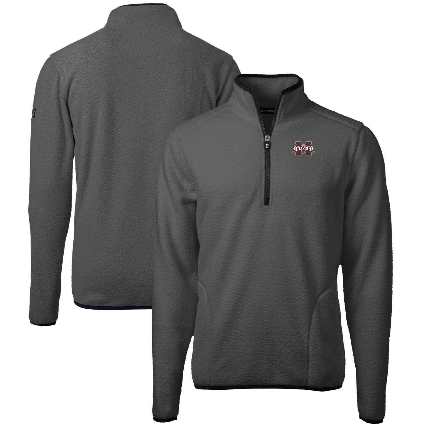 Men's Cutter & Buck Gray/Black Mississippi State Bulldogs Cascade Eco Sherpa Fleece Quarter-Zip Pullover Jacket