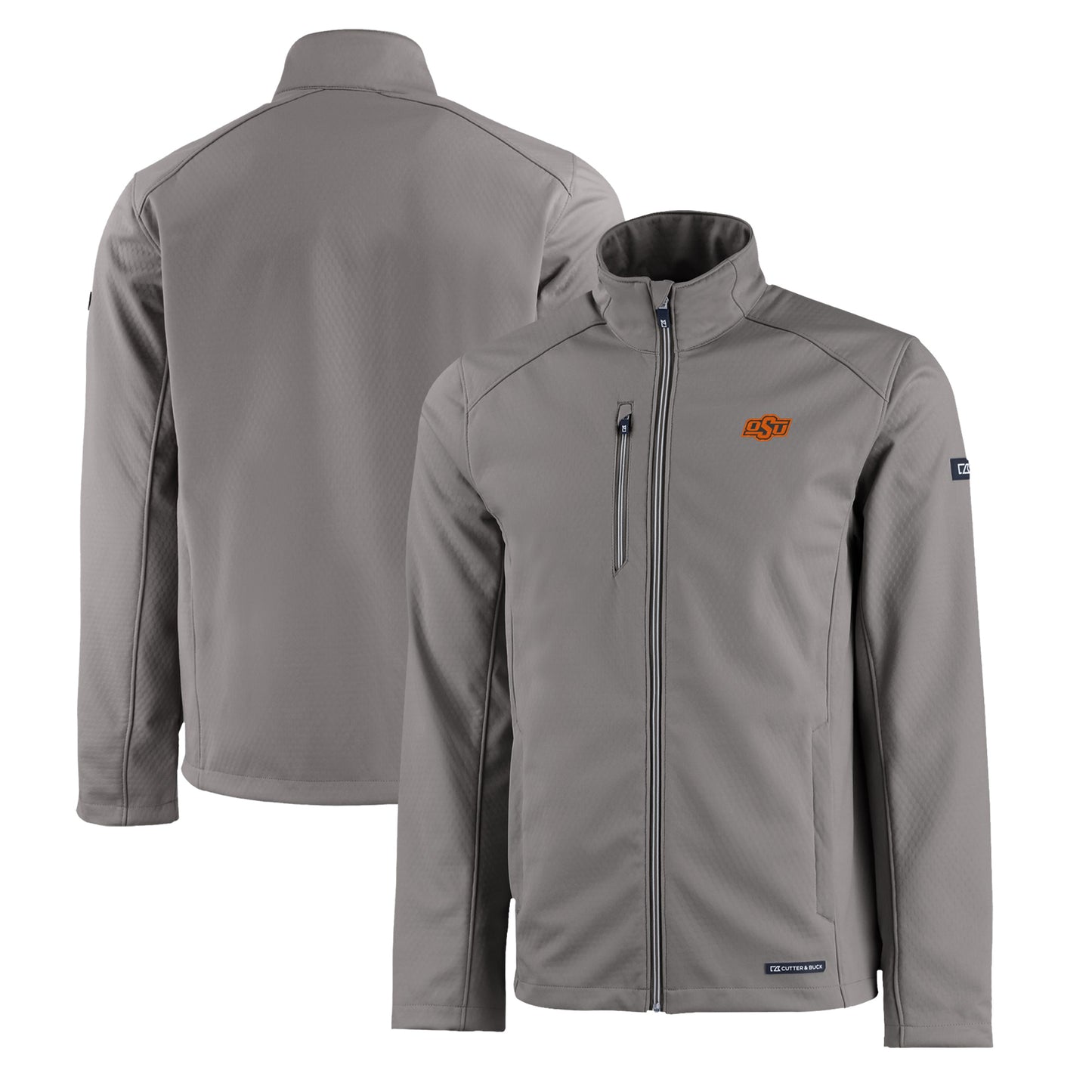 Men's Cutter & Buck Gray Oklahoma State Cowboys Evoke Eco Softshell Recycled Full-Zip Jacket