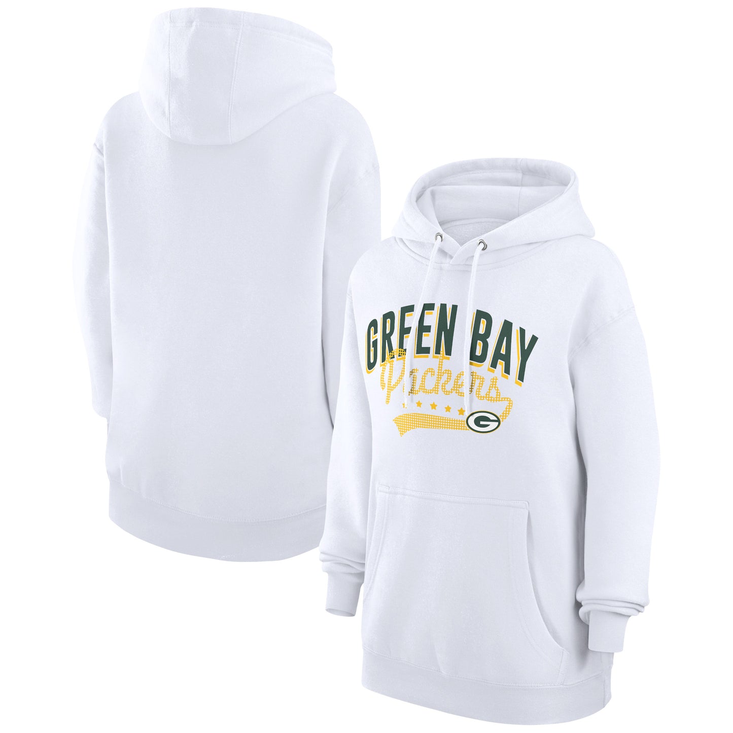 Women's G-III 4Her by Carl Banks White Green Bay Packers Filigree Logo Pullover Hoodie