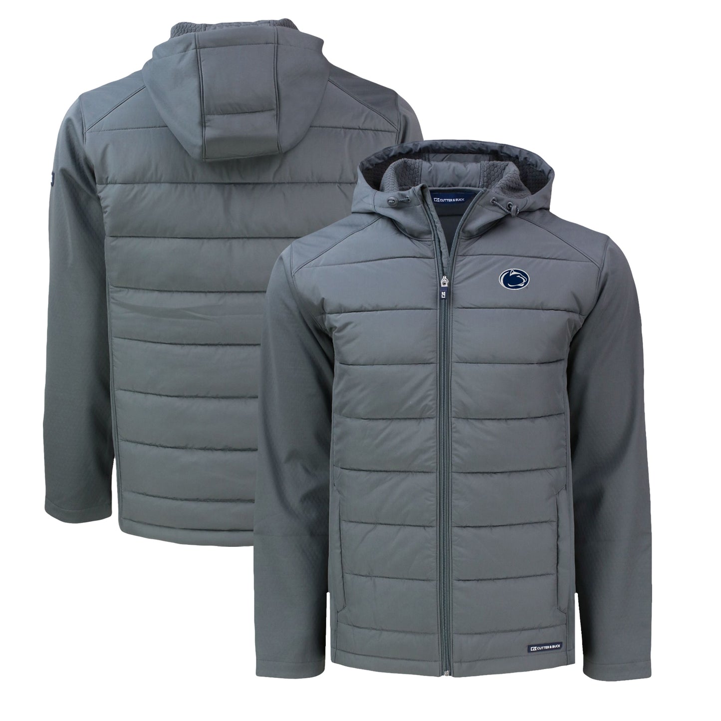Men's Cutter & Buck Gray Penn State Nittany Lions Evoke Hybrid Eco Softshell Recycled Full-Zip Hoodie