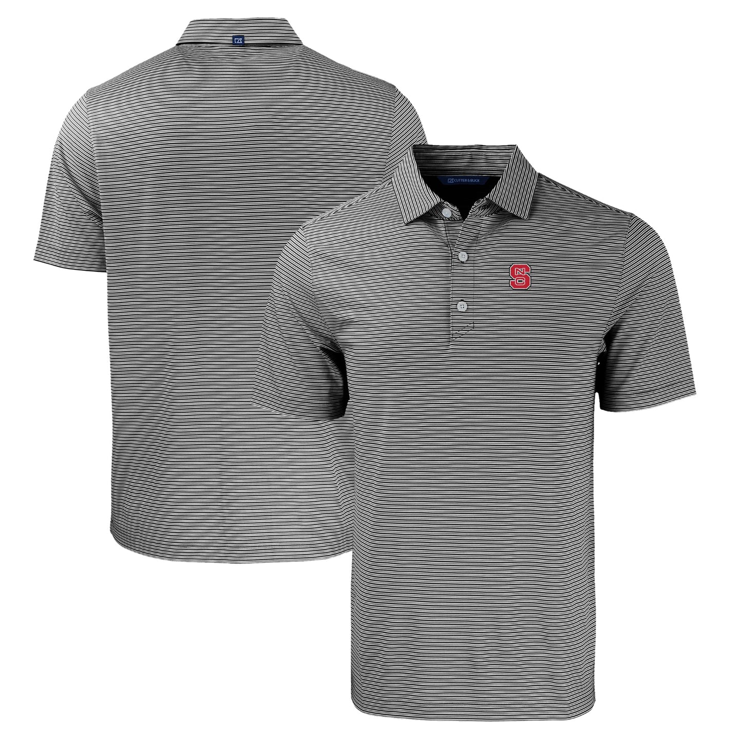 Men's Cutter & Buck Black/White NC State Wolfpack Forge Eco Double Stripe Stretch Recycled Polo