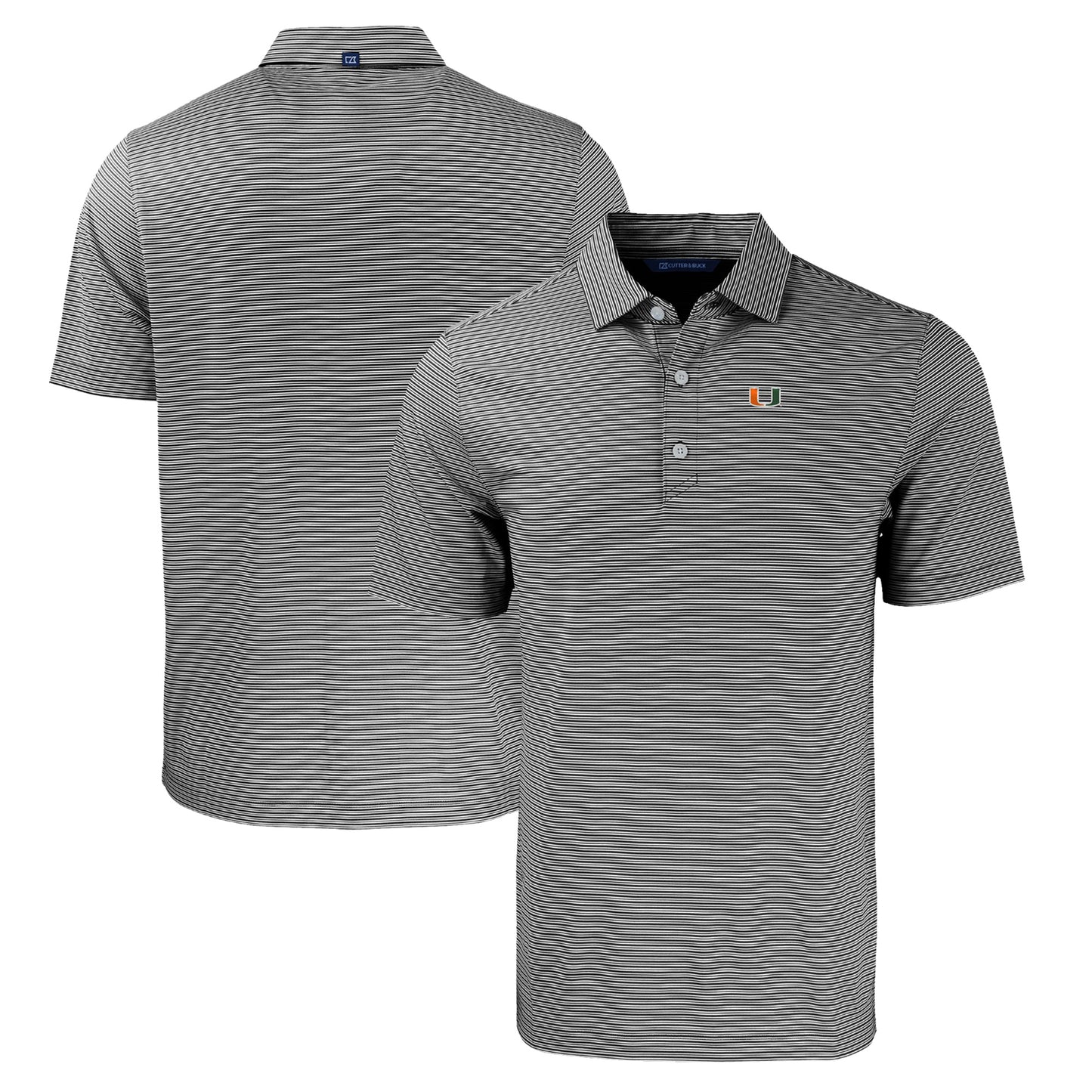 Men's Cutter & Buck Black/White Miami Hurricanes Forge Eco Double Stripe Stretch Recycled Polo